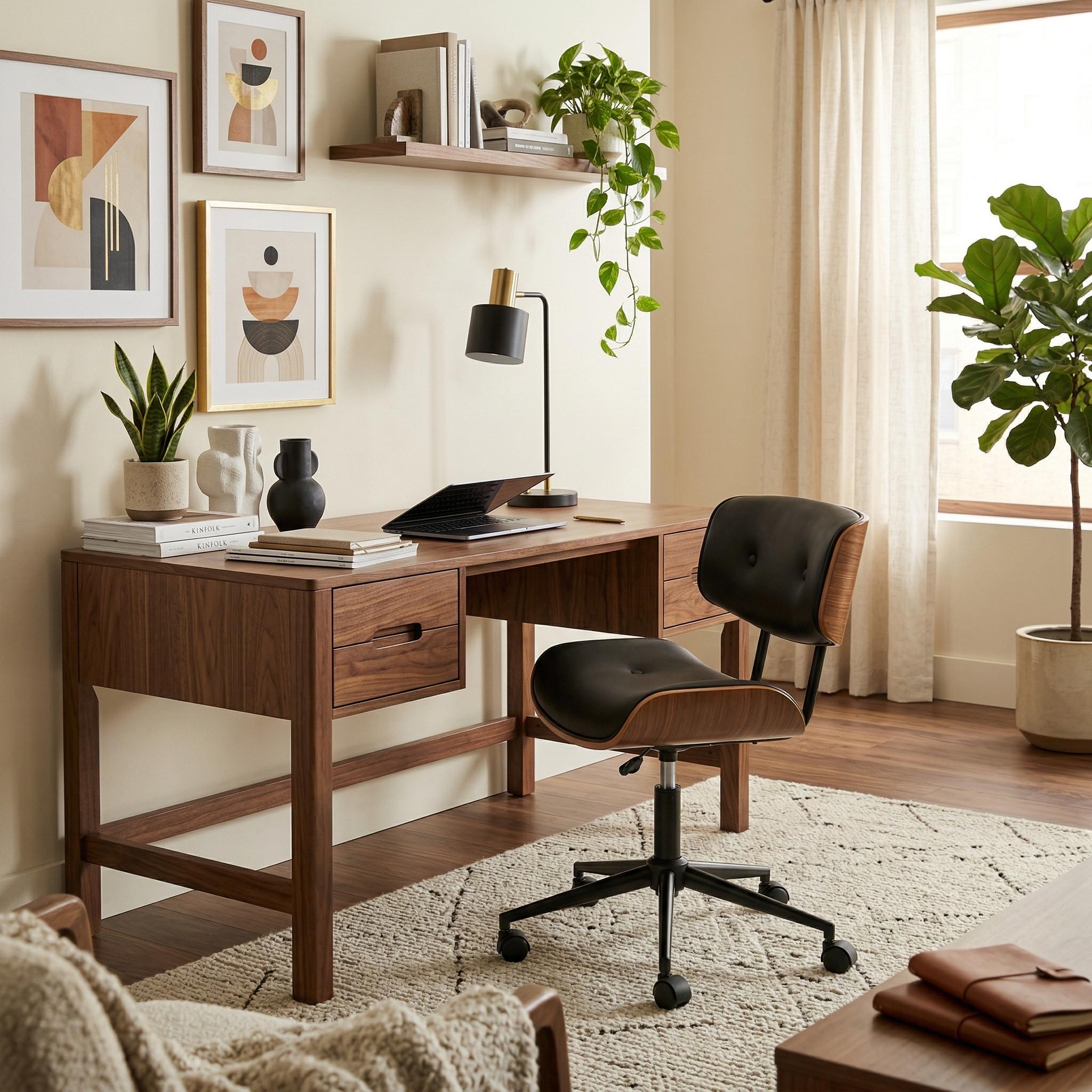 Aven Mid-Century Modern Swivel Office Chair with Adjustable Height
