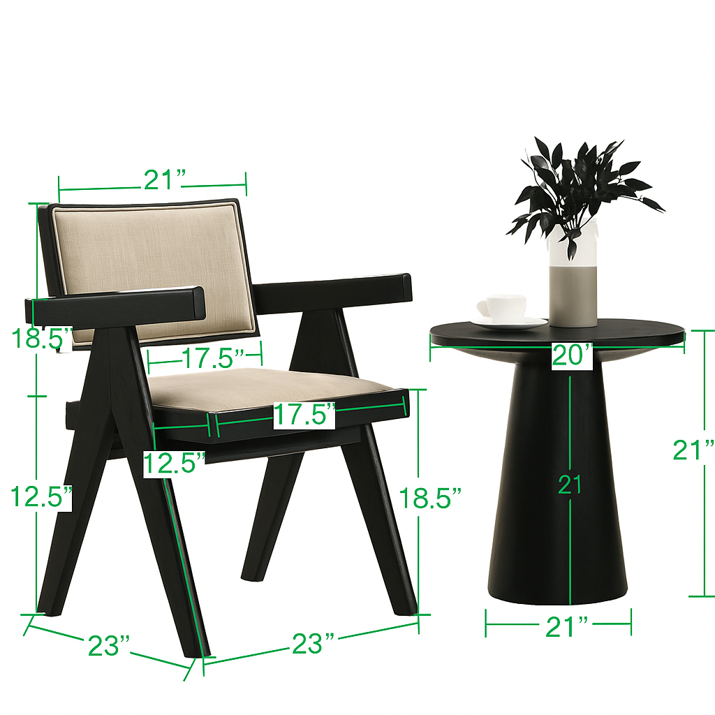 Colmar 3 Piece Modern Black Armchair and Round Side Table Set