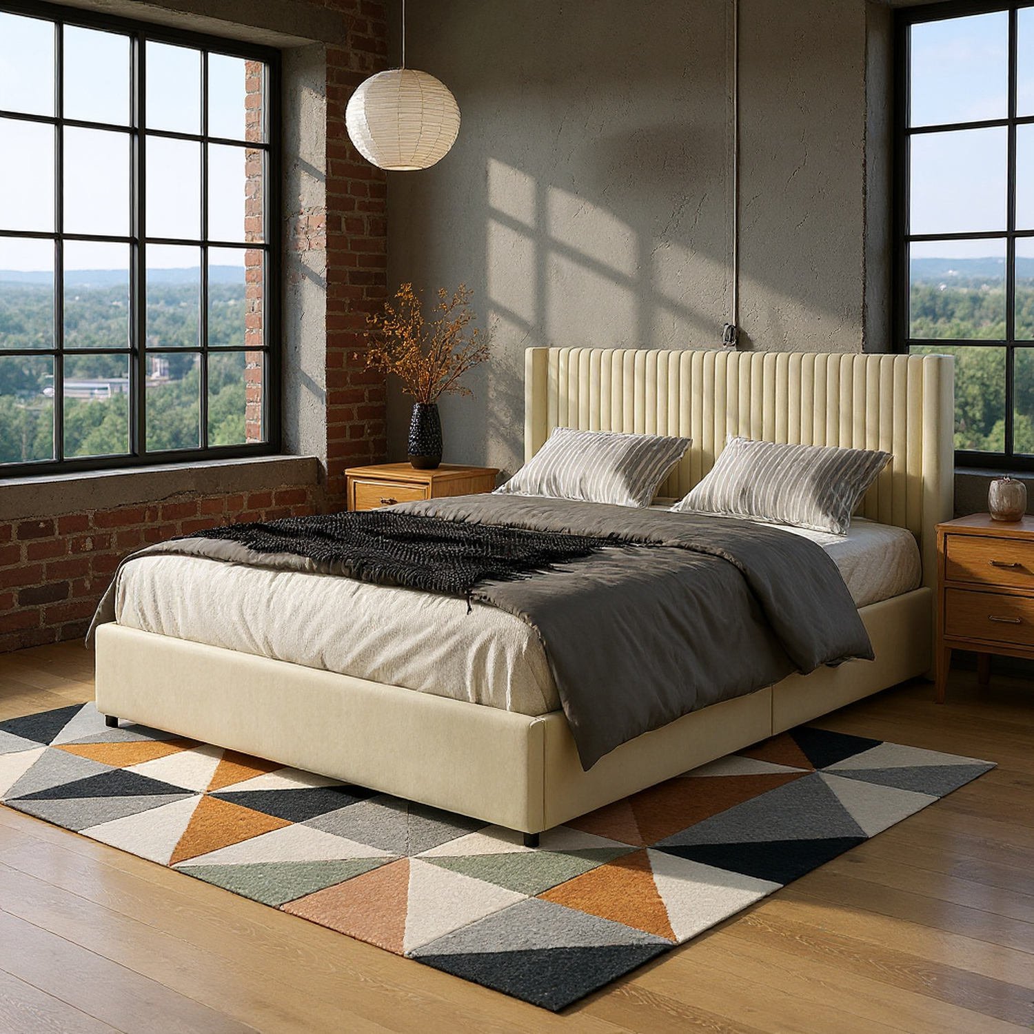 Aure Queen Velvet Upholstered Platform Bed with 2 Storage Drawer