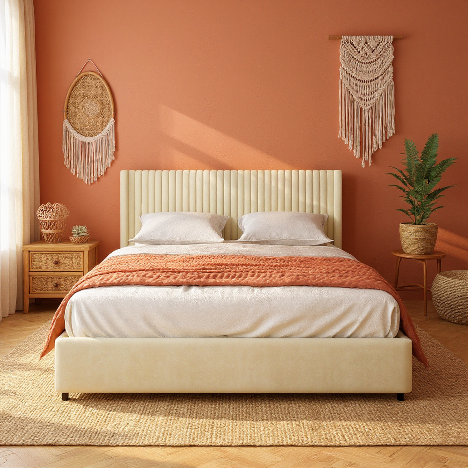 Aure Queen Velvet Upholstered Platform Bed with 2 Storage Drawer