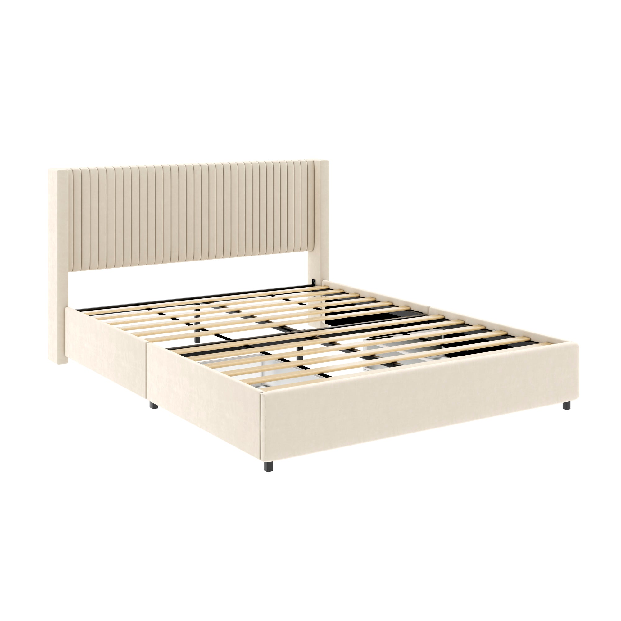 Aure Queen Velvet Upholstered Platform Bed with 2 Storage Drawer