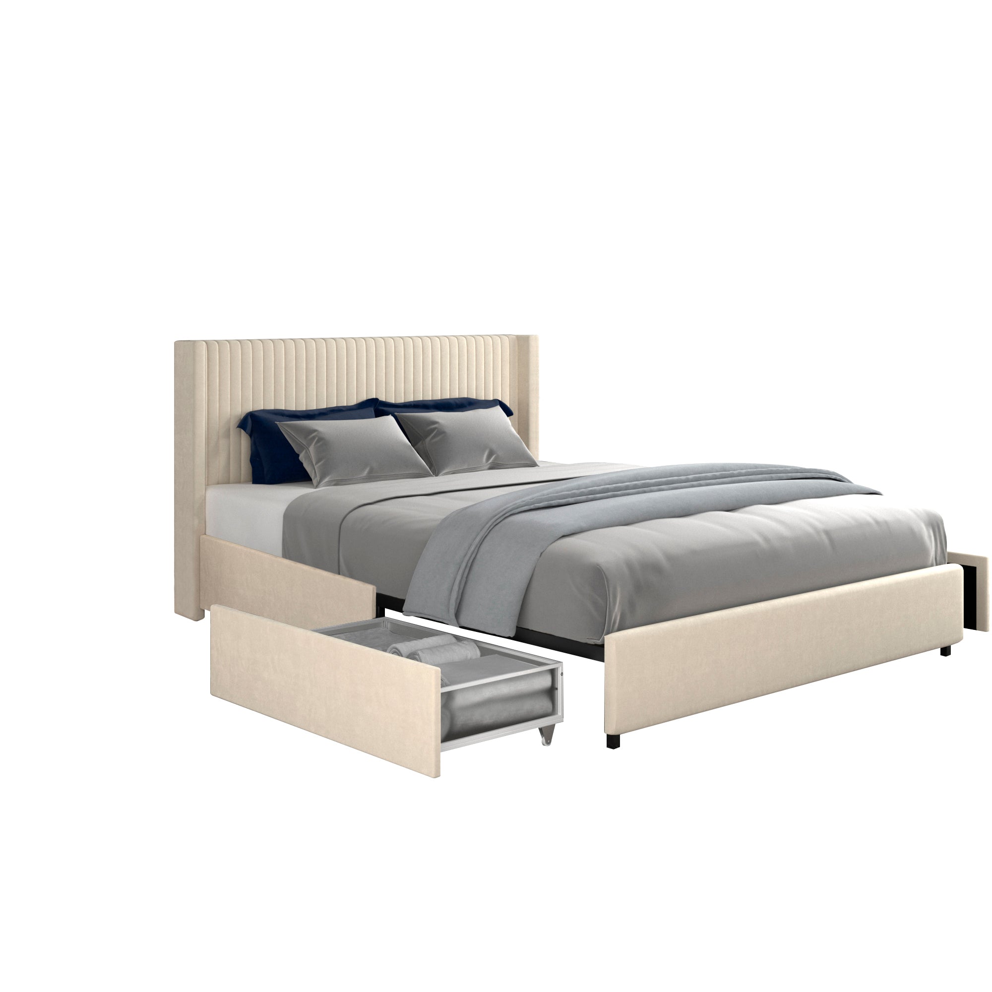 Aure Queen Velvet Upholstered Platform Bed with 2 Storage Drawer
