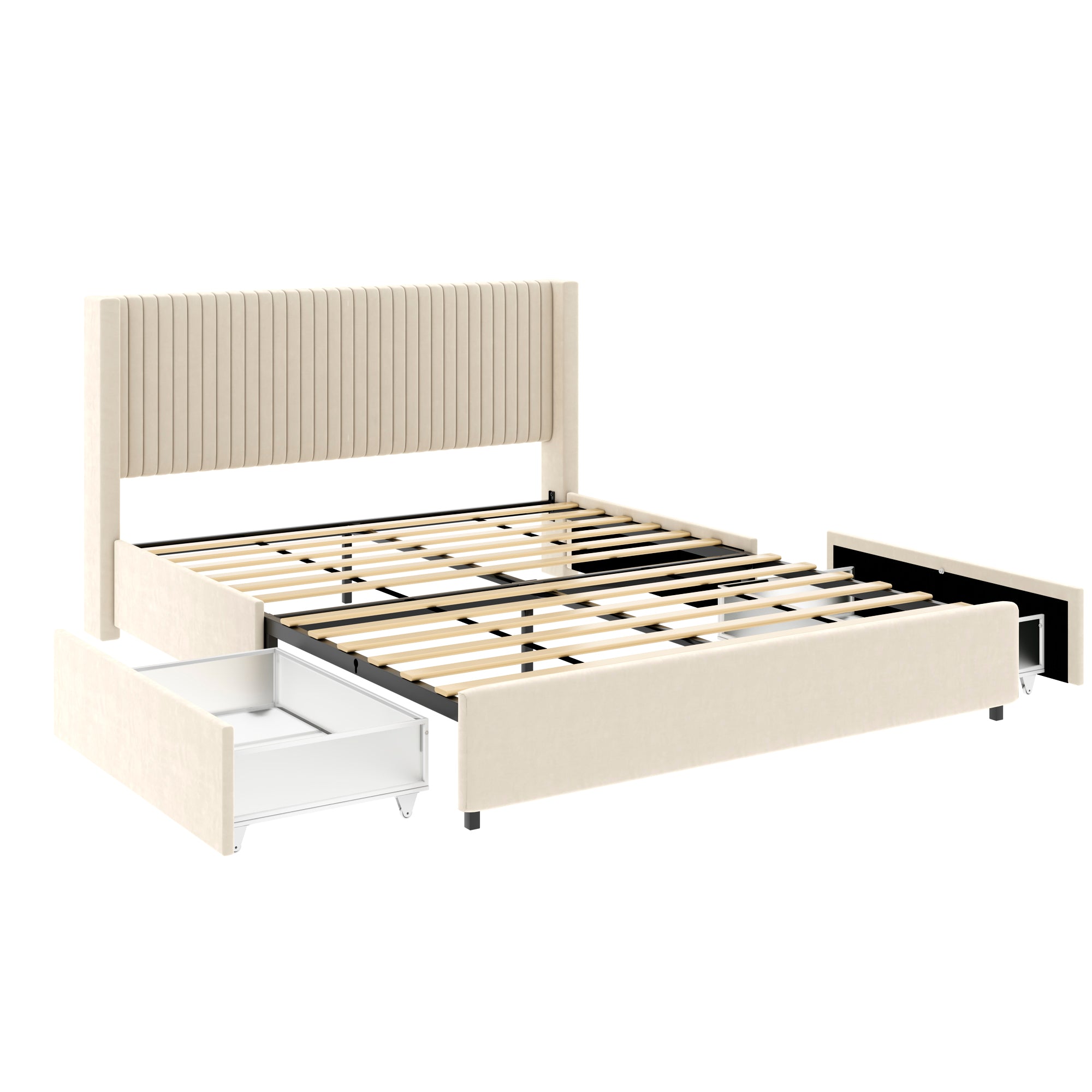 Aure Queen Velvet Upholstered Platform Bed with 2 Storage Drawer