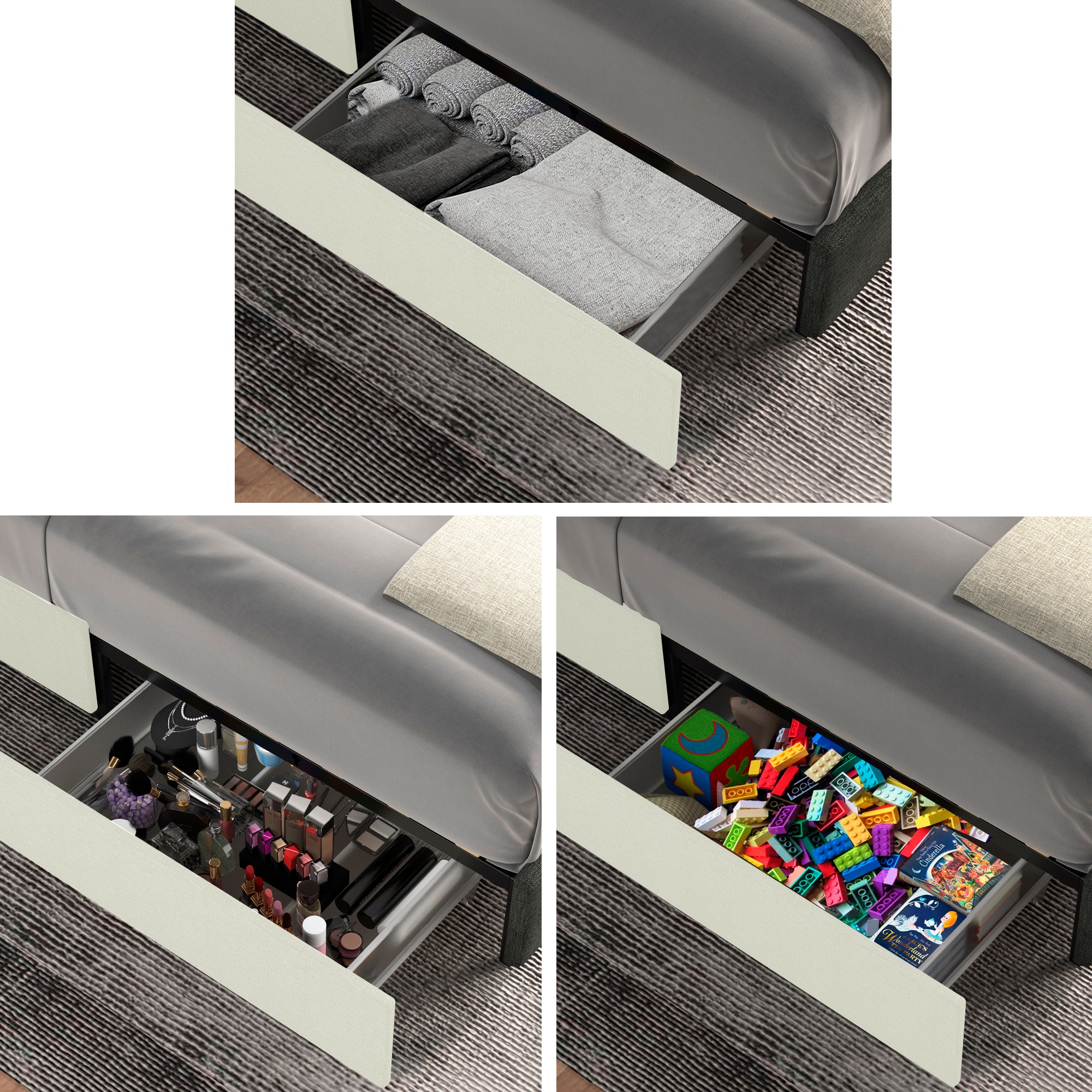 Aure Queen Velvet Upholstered Platform Bed with 2 Storage Drawer