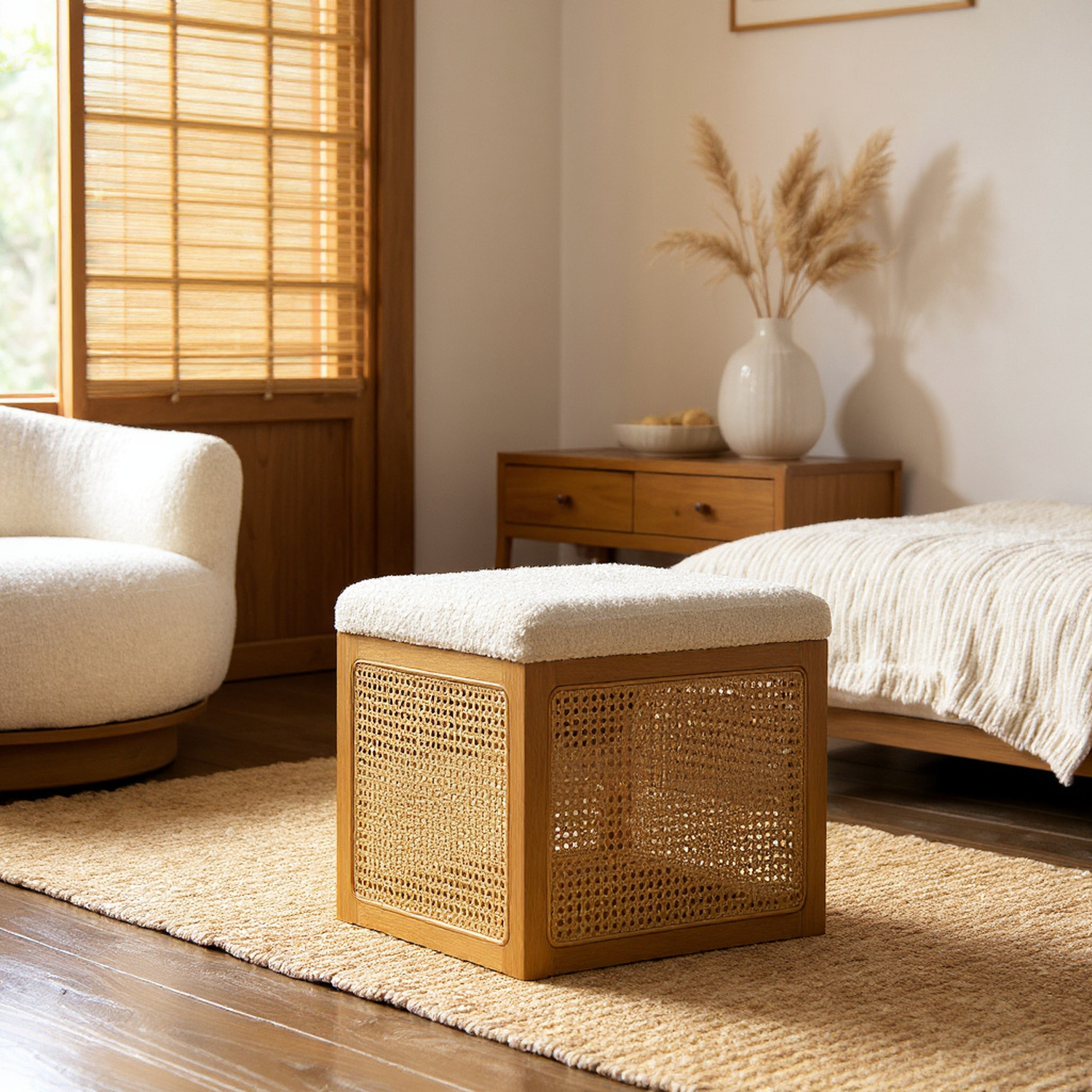 Lassen 18" Cane Webbing Cube Ottoman