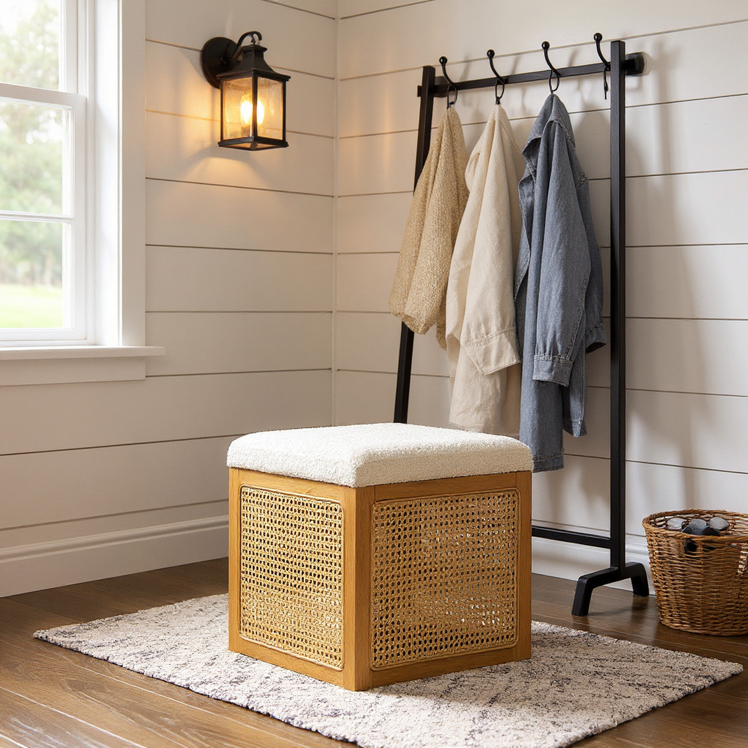 Lassen 18" Cane Webbing Cube Ottoman