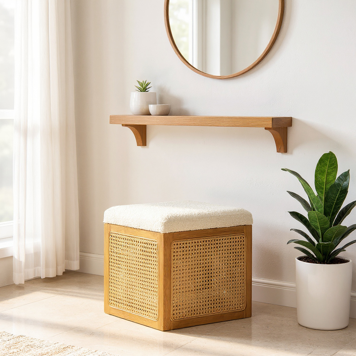 Lassen 18" Cane Webbing Cube Ottoman