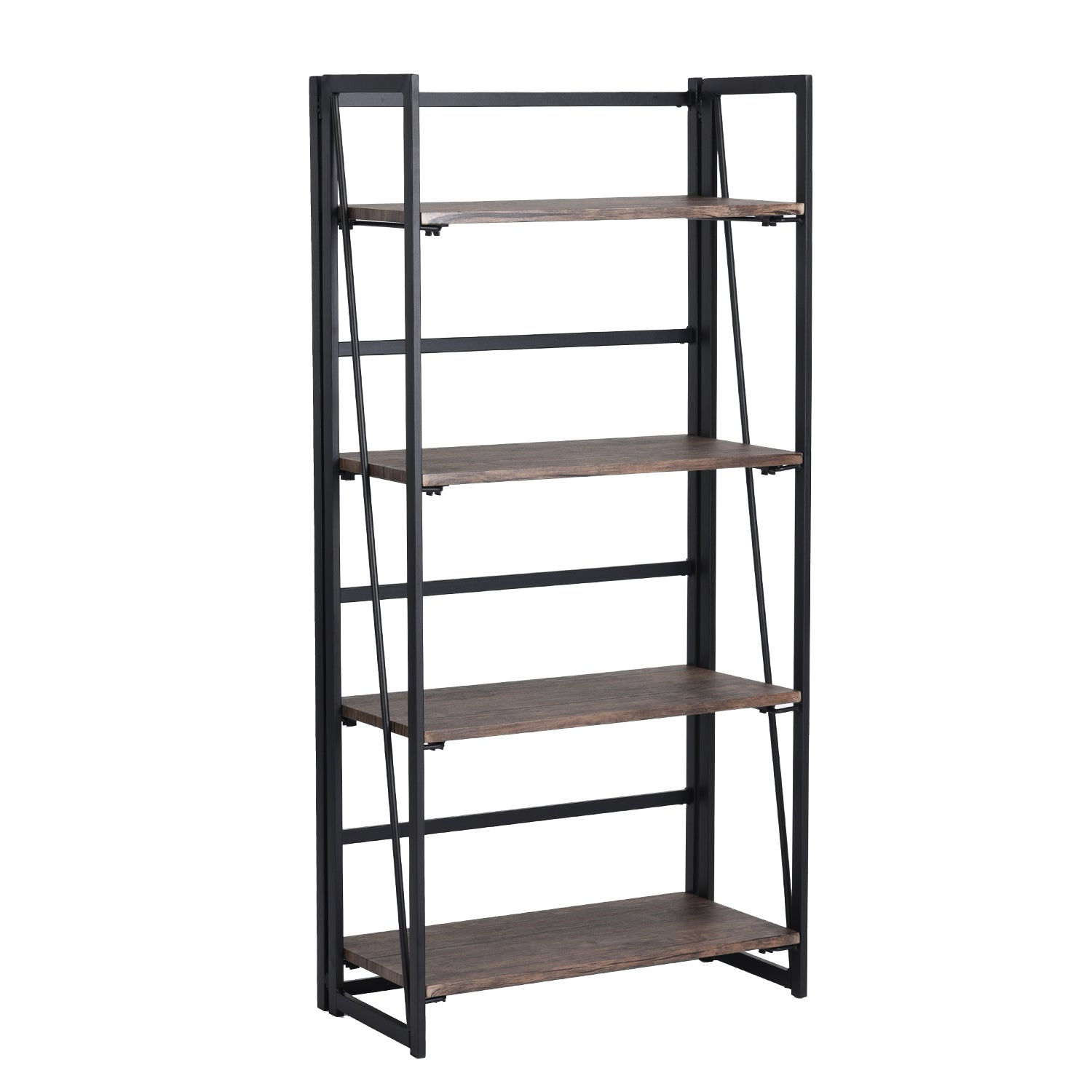 Homy Casa Backer 49” Folding Shelf with Multiple Tiers Teak Finish