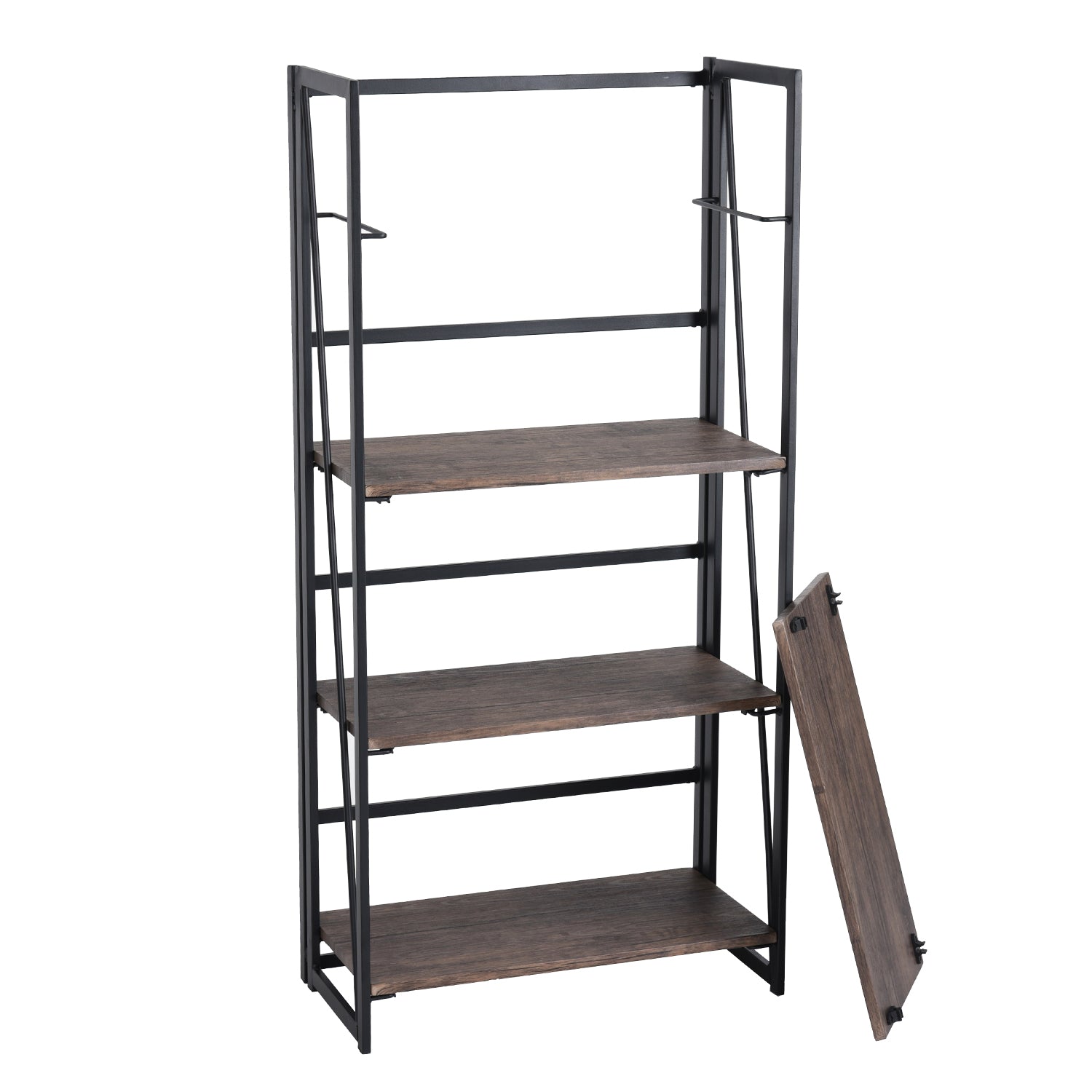 Homy Casa Backer 49” Folding Shelf with Multiple Tiers Teak Finish