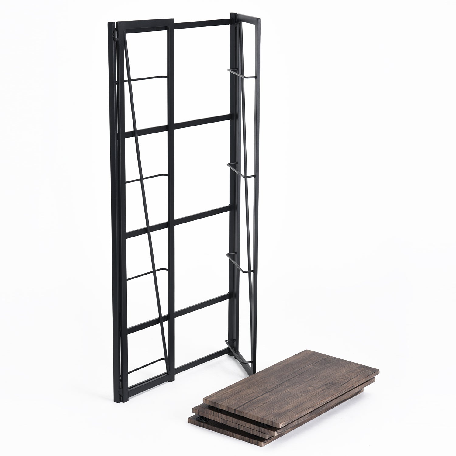 Homy Casa Backer 49” Folding Shelf with Multiple Tiers Teak Finish