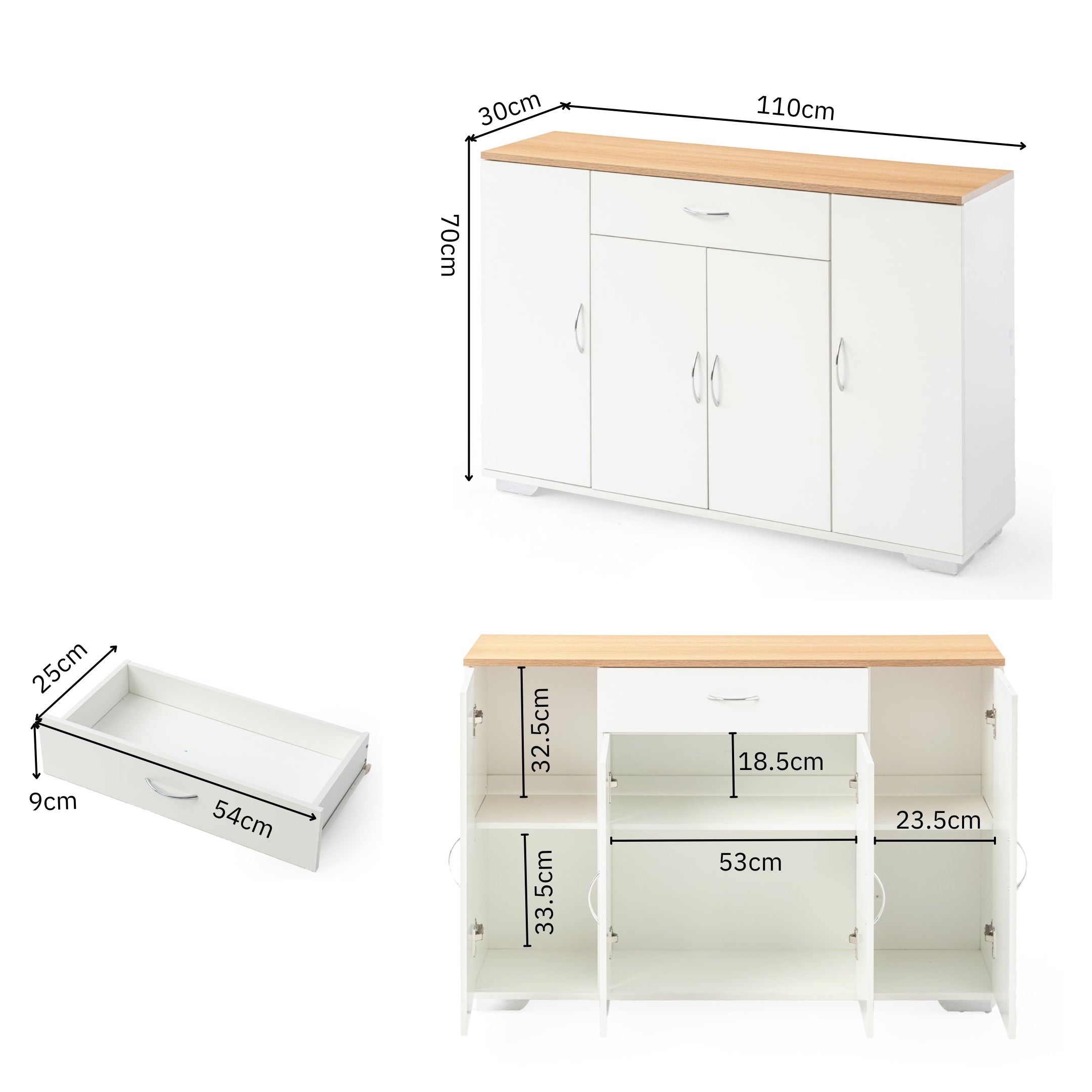 BAFFI 4 Doors Sideboard Buffet Cabinet with Drawer, White