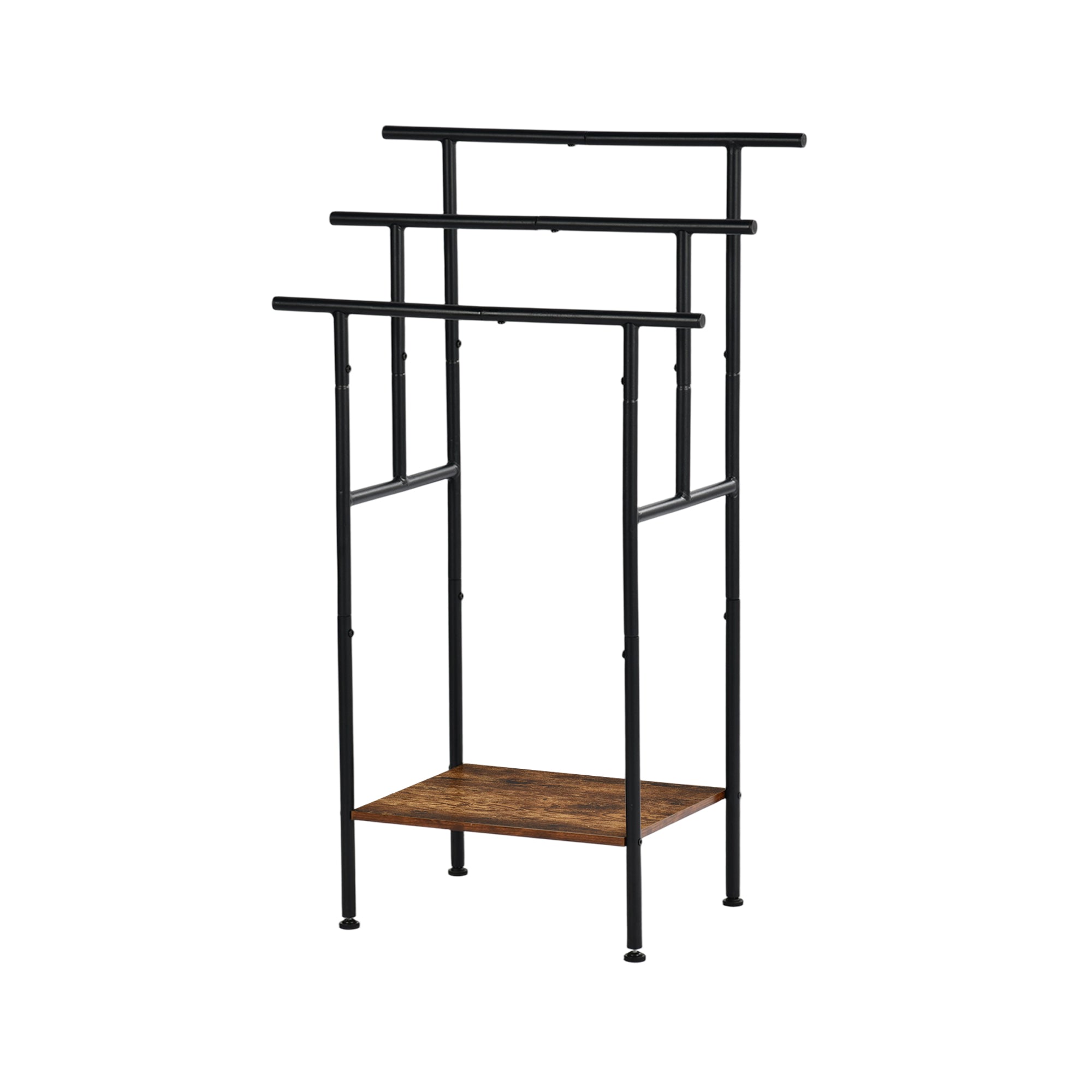 BALA Free Standing Towel Rack with Shelf 3 Bar Bathroom Towel Holder Black Metal Frame Rustic Brown