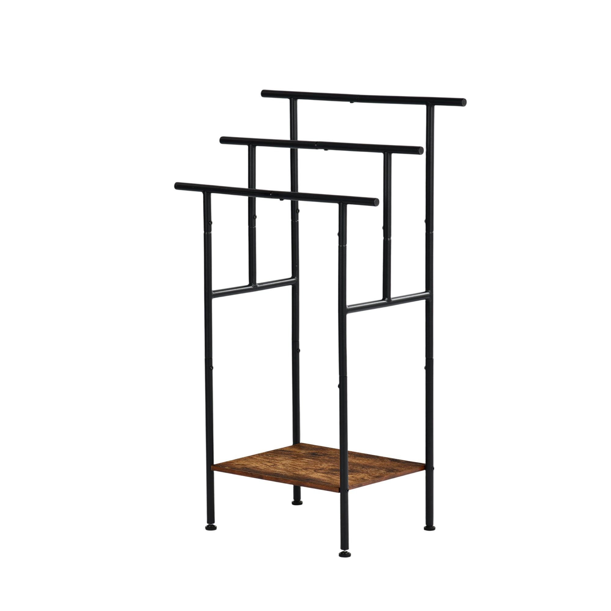 BALA Free Standing Towel Rack with Shelf 3 Bar Bathroom Towel Holder Black Metal Frame Rustic Brown