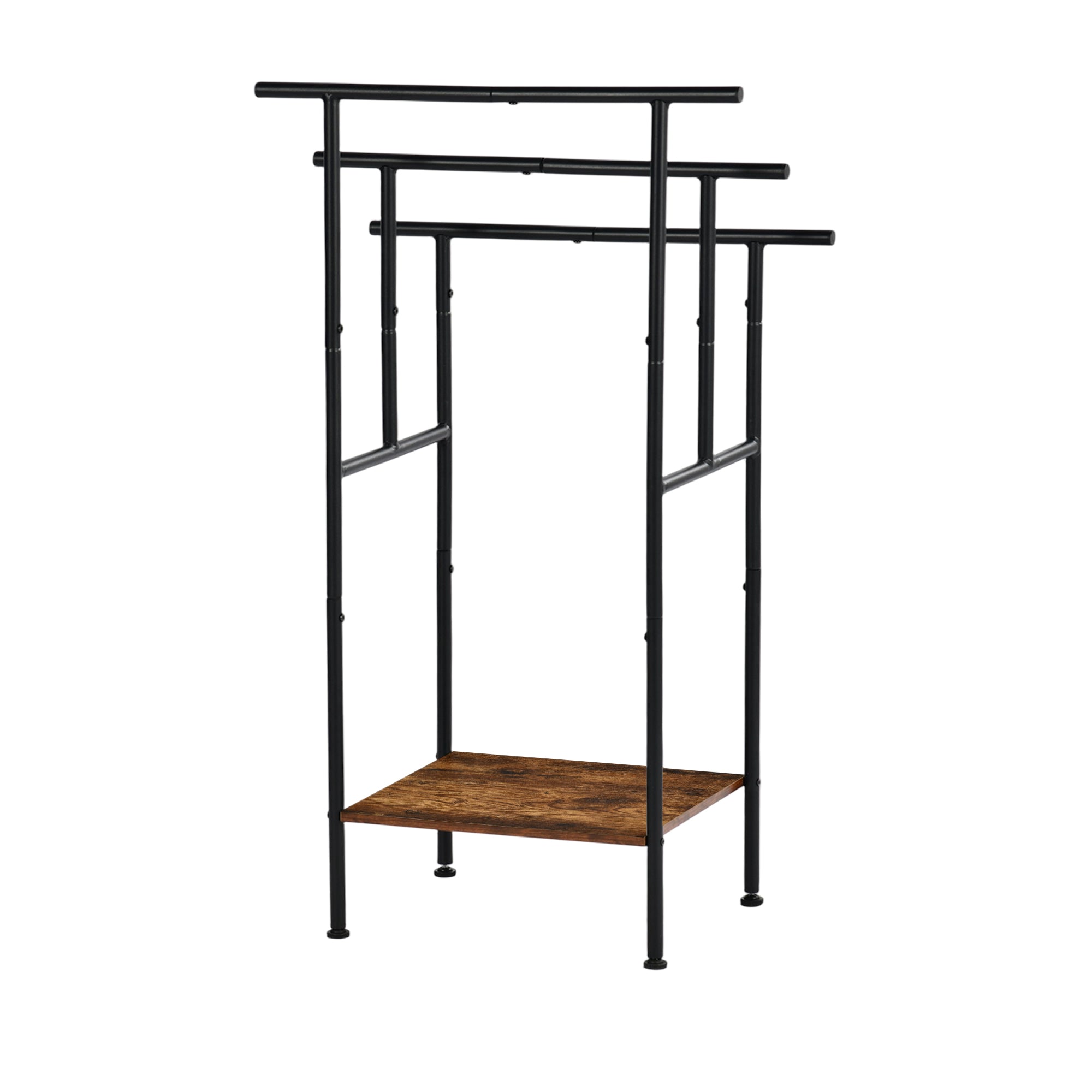 BALA Free Standing Towel Rack with Shelf 3 Bar Bathroom Towel Holder Black Metal Frame Rustic Brown