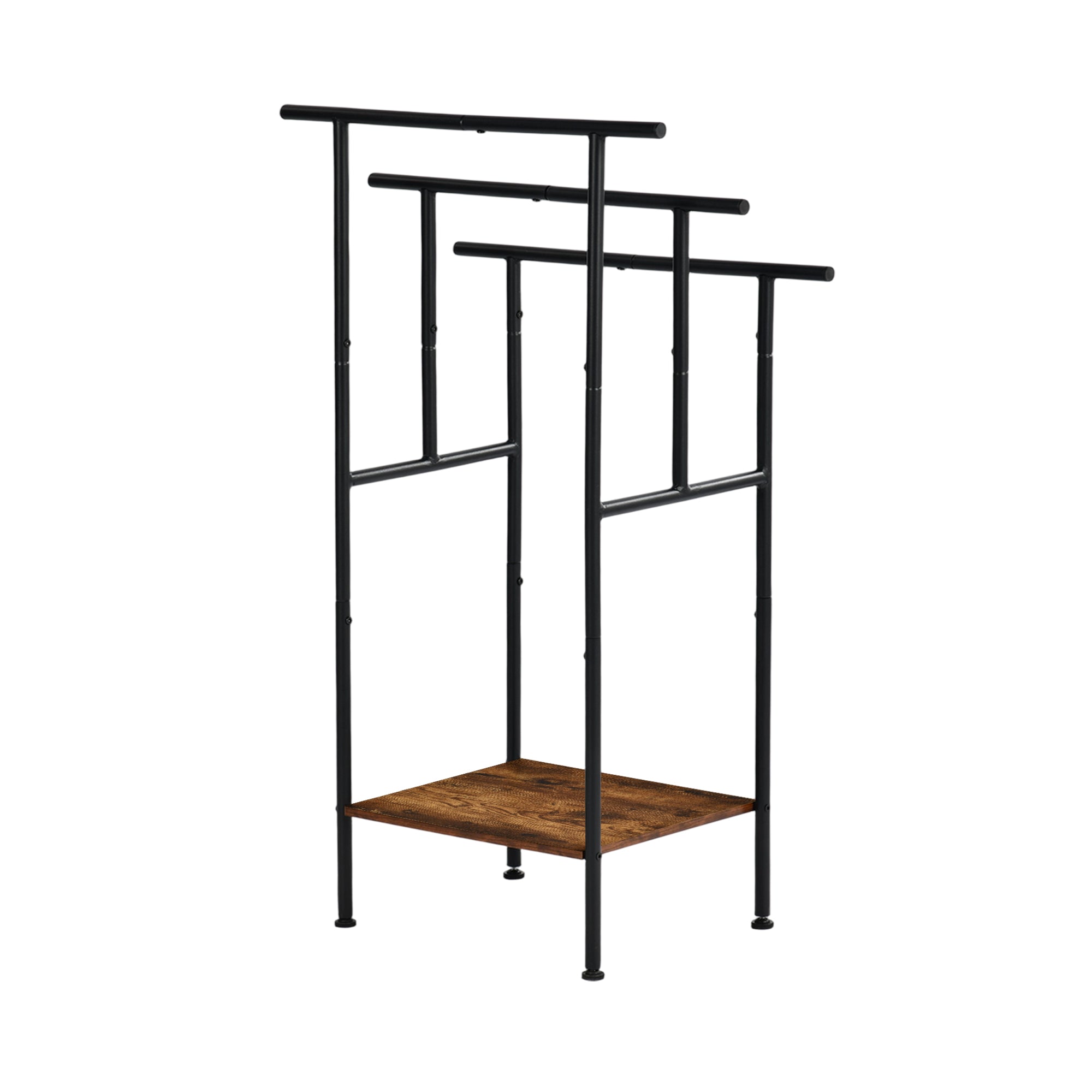 BALA Free Standing Towel Rack with Shelf 3 Bar Bathroom Towel Holder Black Metal Frame Rustic Brown