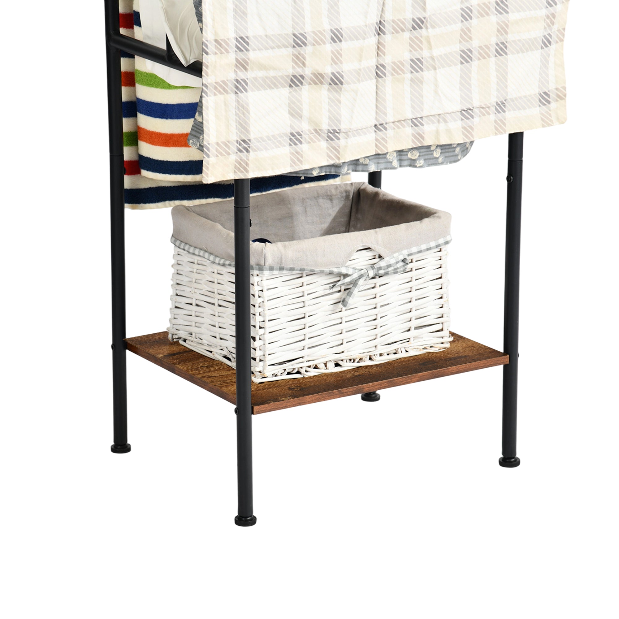 BALA Free Standing Towel Rack with Shelf 3 Bar Bathroom Towel Holder Black Metal Frame Rustic Brown