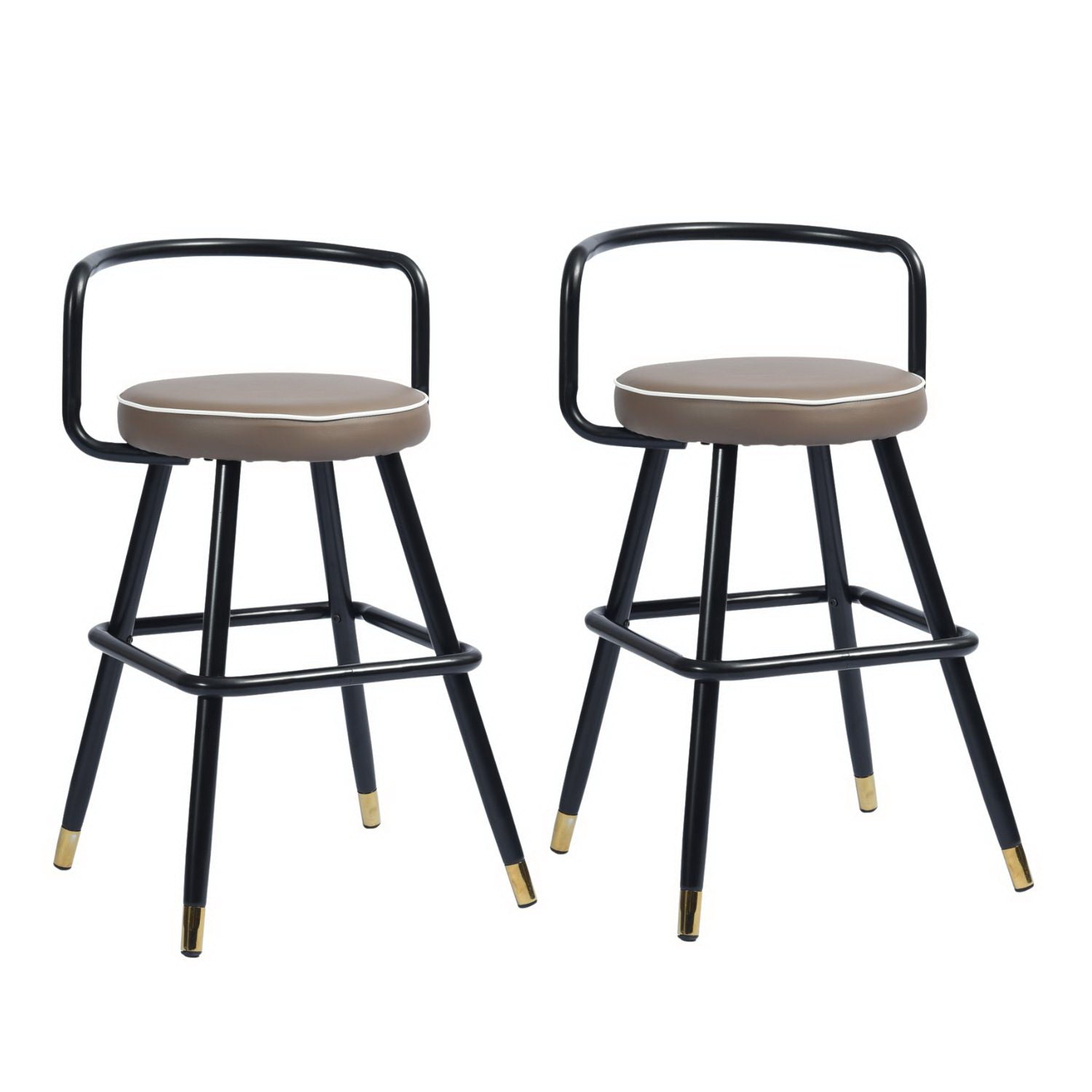 Homy Casa Ballon 2PC Modern PU Counter Bar Stools, Latte Black Metal Legs