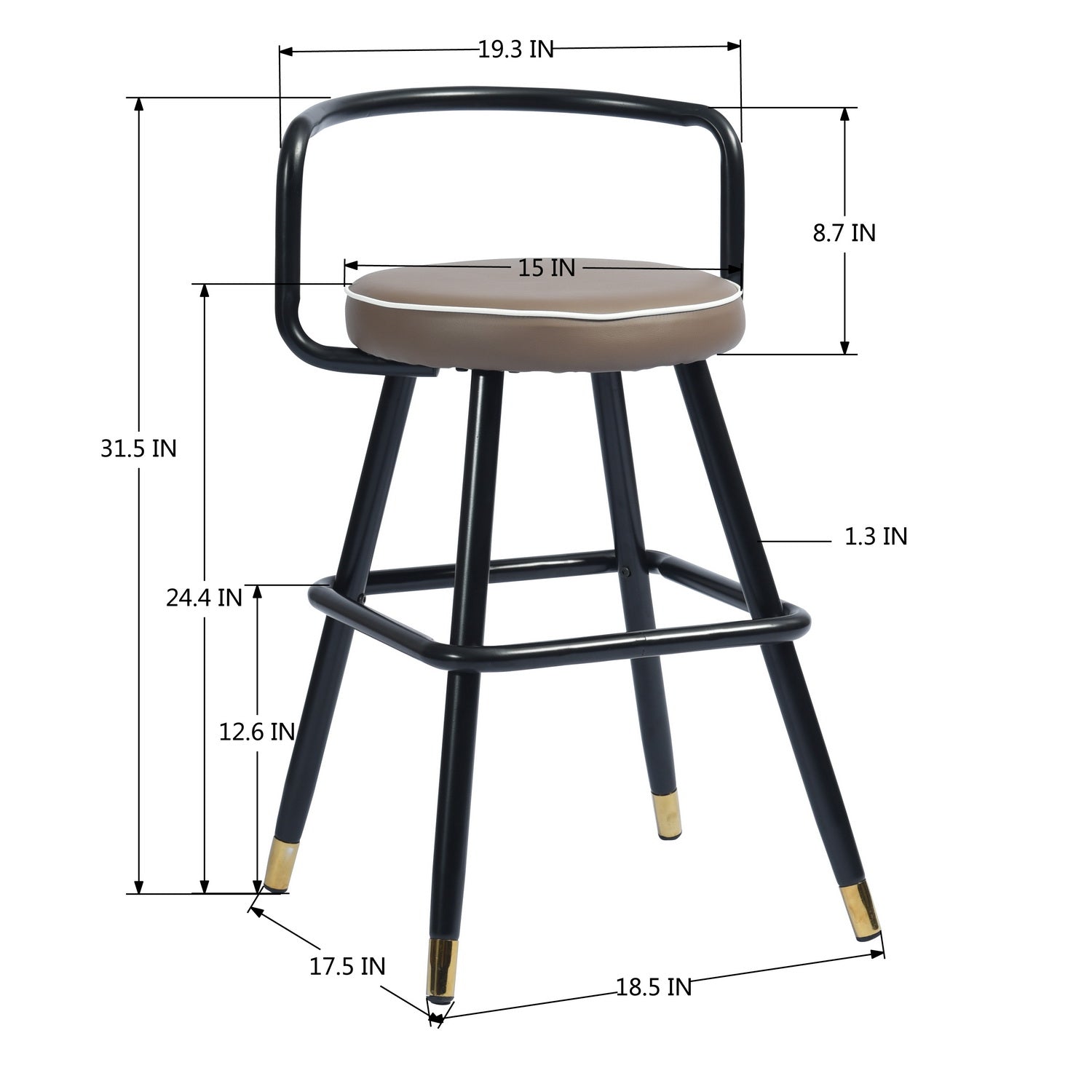 Homy Casa Ballon 2PC Modern PU Counter Bar Stools, Latte Black Metal Legs