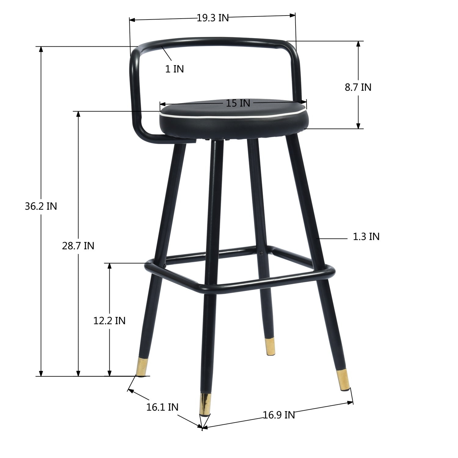 Homy Casa BALLON HIGH BAR BLACK 2 PCS 28" Bar Stool for Home and Workspace Open Box