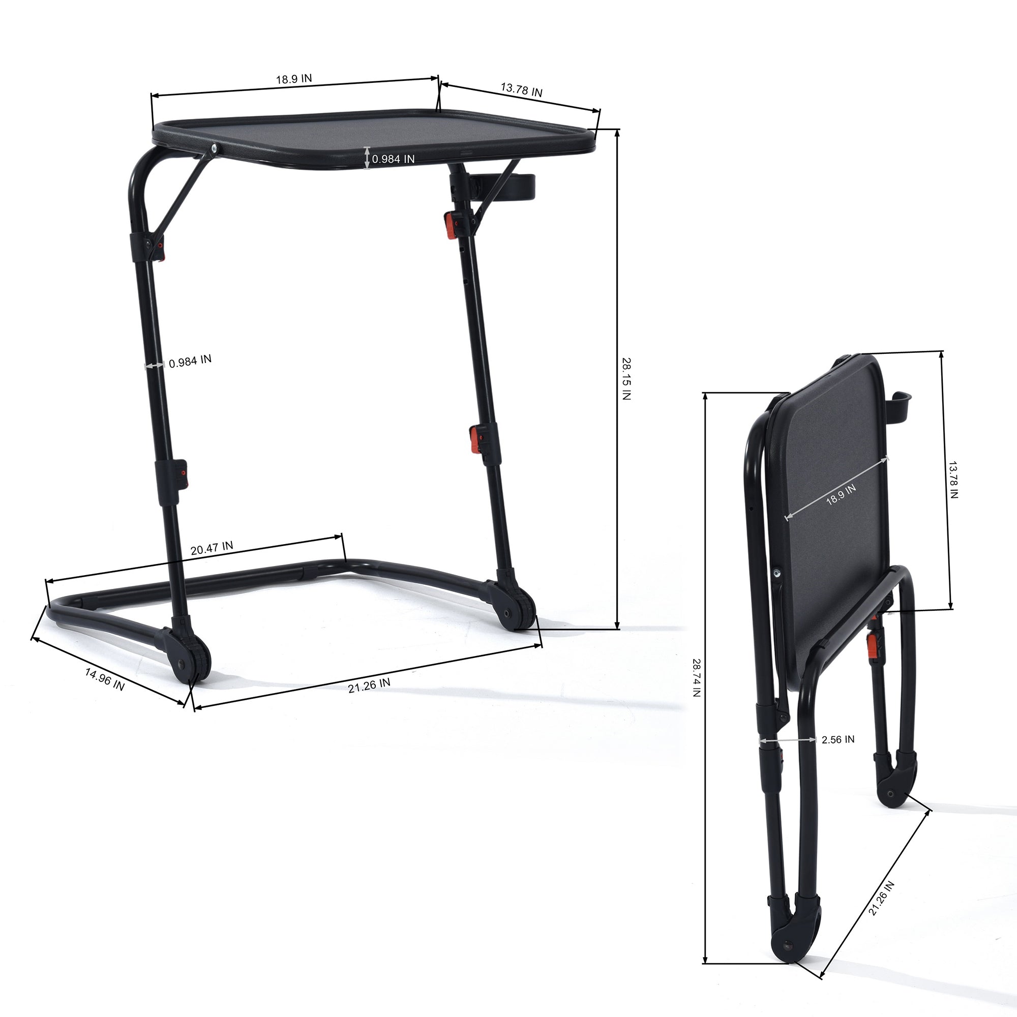 Baseline Adjustable Folding Table Black Metal Desk for Gaming, Work & Study