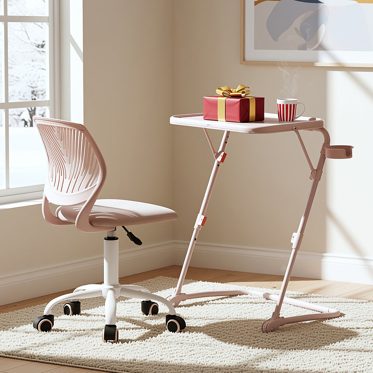 Baseline Study Table Set with Carnation Swivel Upholstered Chair