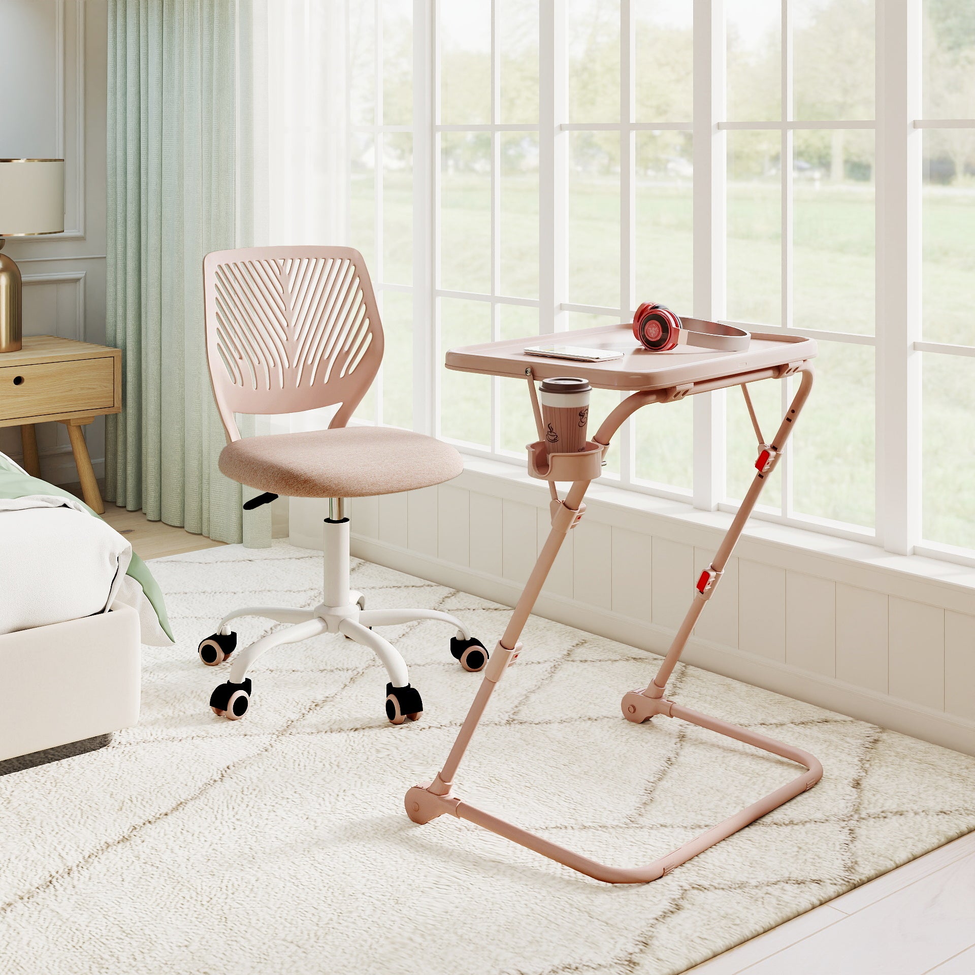 Baseline Study Table Set with Carnation Swivel Upholstered Chair