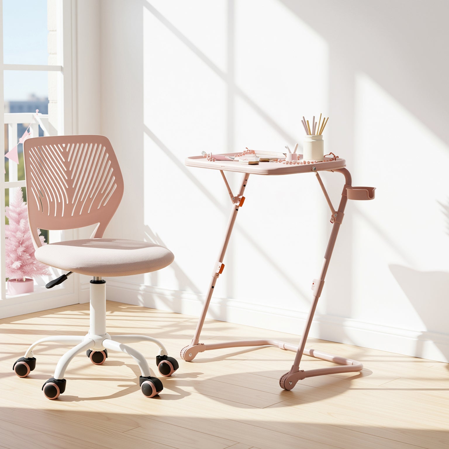 Baseline Study Table Set with Carnation Swivel Upholstered Chair