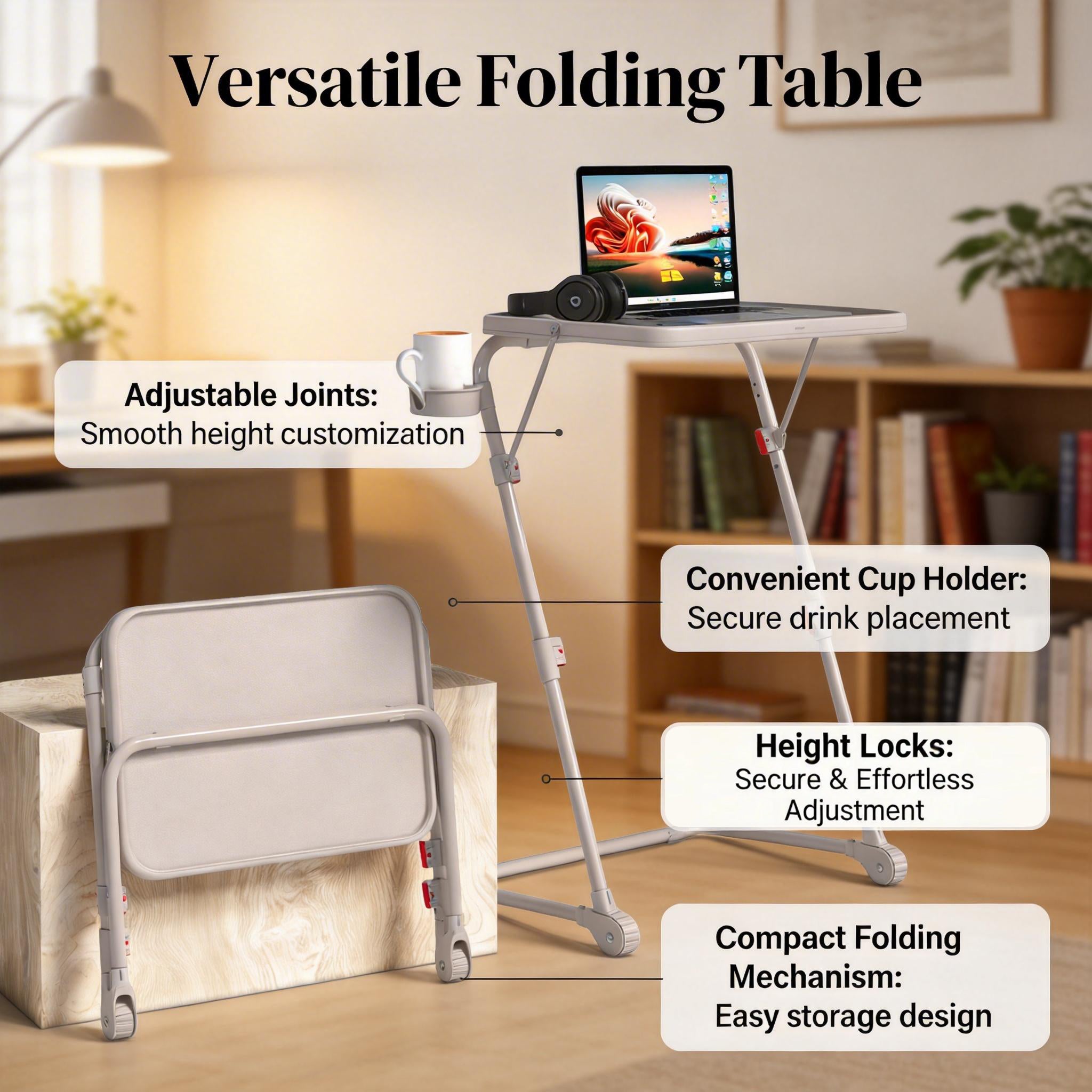 Homy Casa Baseline White Tray Coffee Table Adjustable Height Multipurpose Open Box