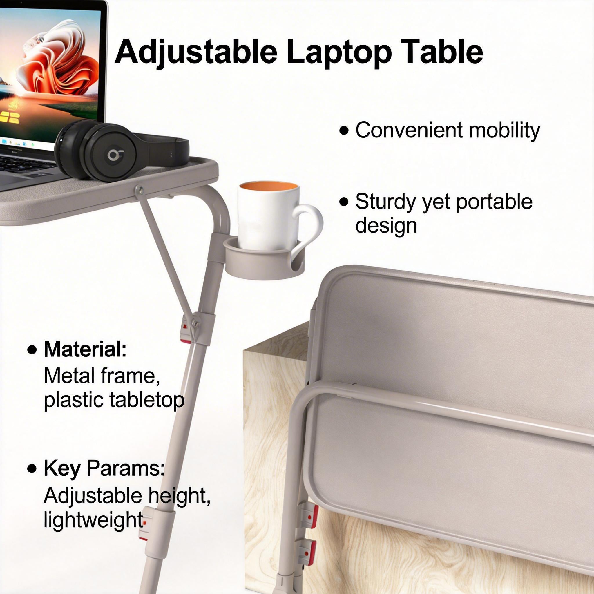 Homy Casa Baseline White Tray Coffee Table Adjustable Height Multipurpose Open Box
