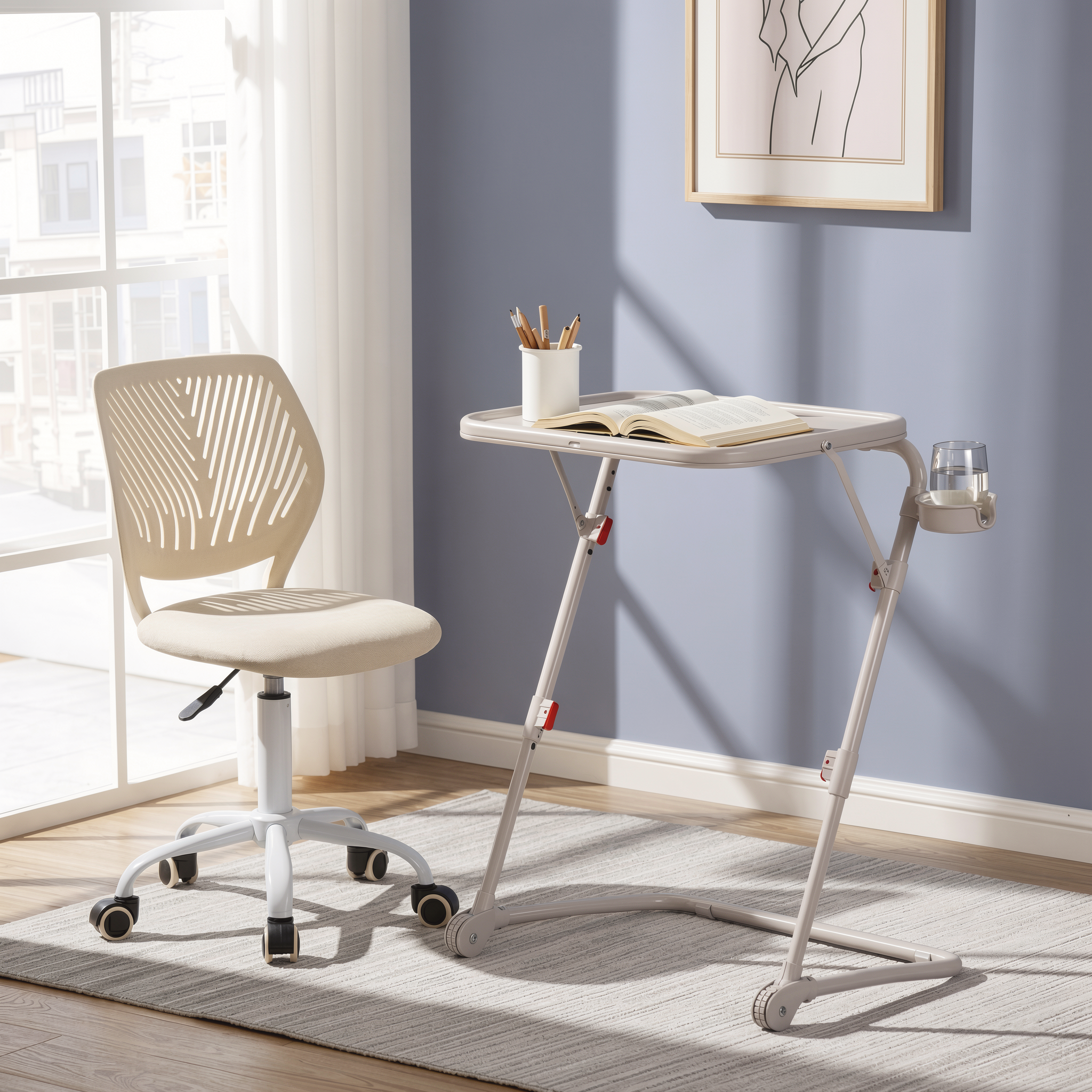 Homy Casa Baseline White Tray Coffee Table Adjustable Height Multipurpose Open Box
