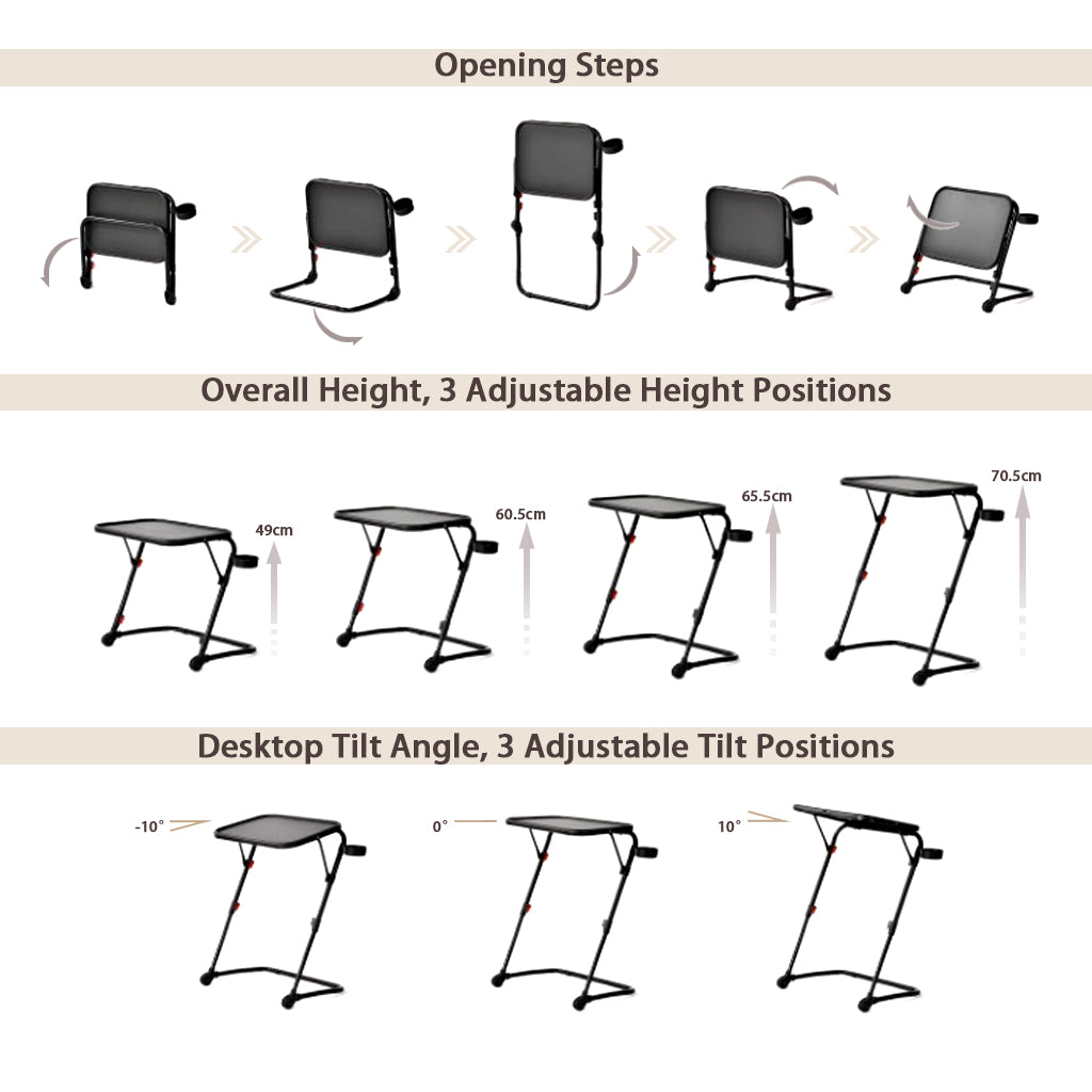 Homy Casa Baseline Black Adjustable Folding Table Desk for Gaming, Work & Study