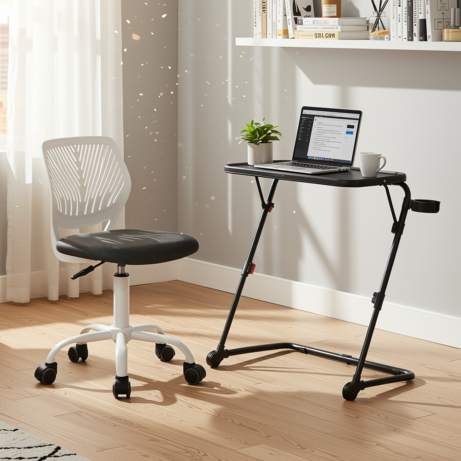 Homy Casa BASELINE+CARNATION 2PC Office Furniture Set with Office Chair and Adjustable Tray Table in Black & Grey Open Box