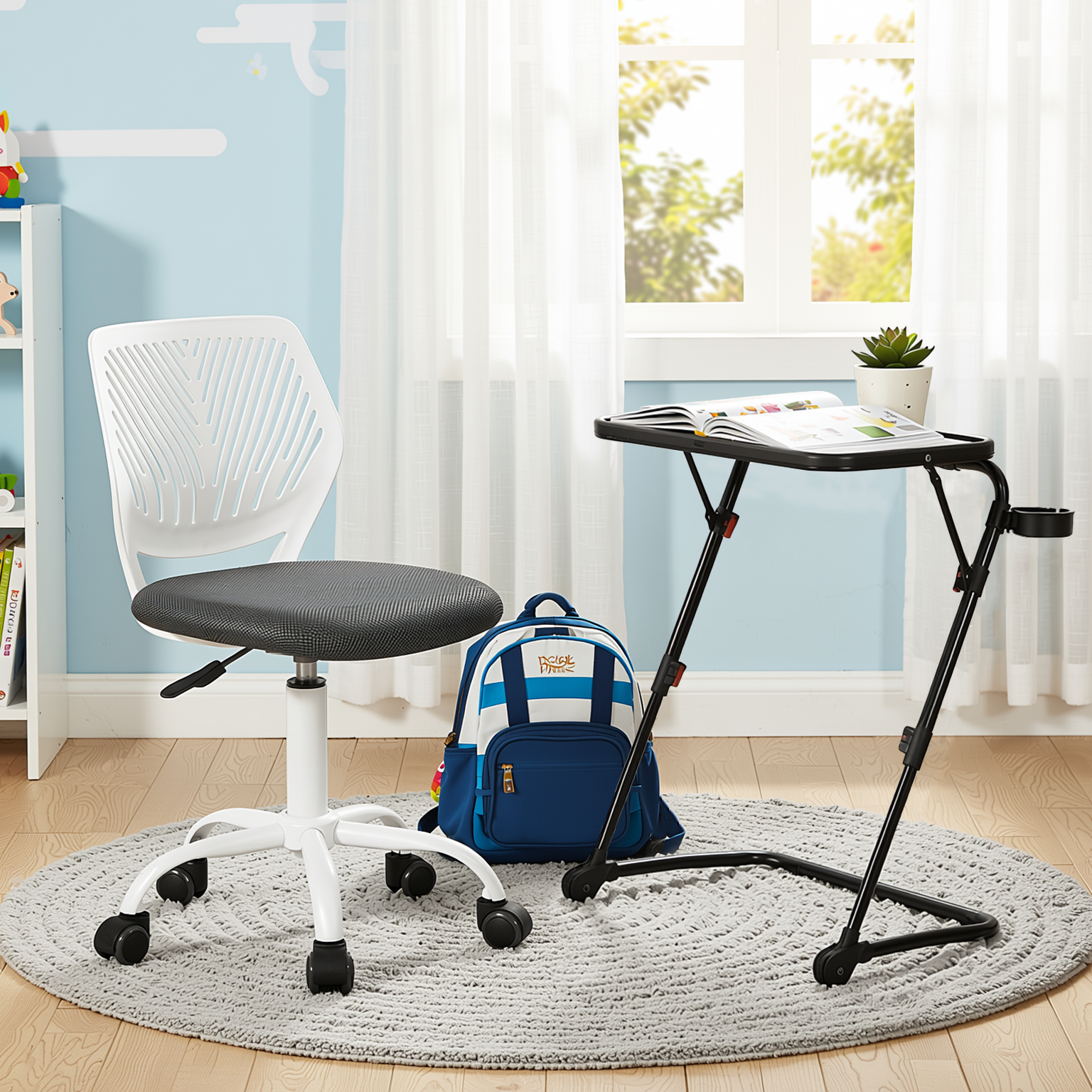 Homy Casa BASELINE+CARNATION 2PC Office Furniture Set with Office Chair and Adjustable Tray Table in Black & Grey Open Box