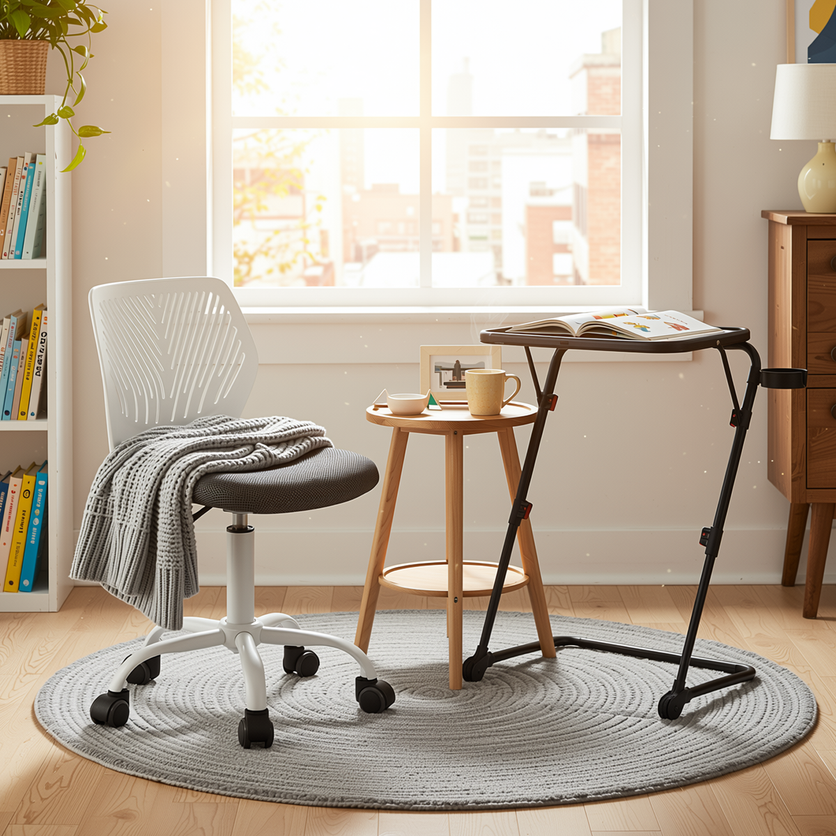 Homy Casa BASELINE+CARNATION 2PC Office Furniture Set with Office Chair and Adjustable Tray Table in Black & Grey Open Box