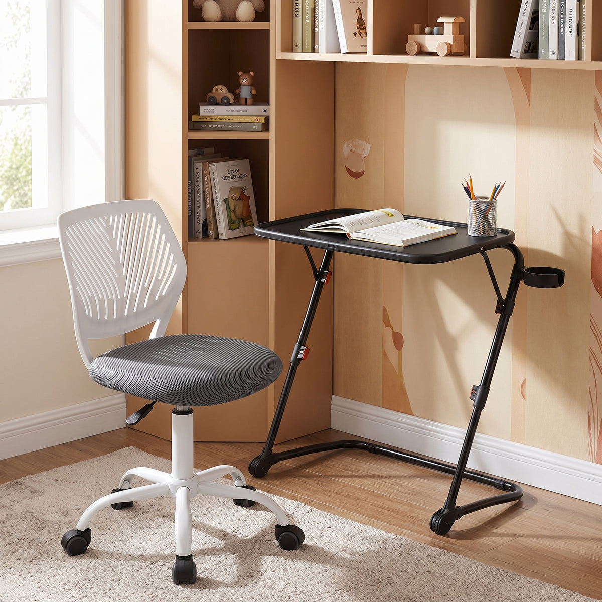 Homy Casa BASELINE+CARNATION 2PC Office Furniture Set with Office Chair and Adjustable Tray Table in Black & Grey Open Box