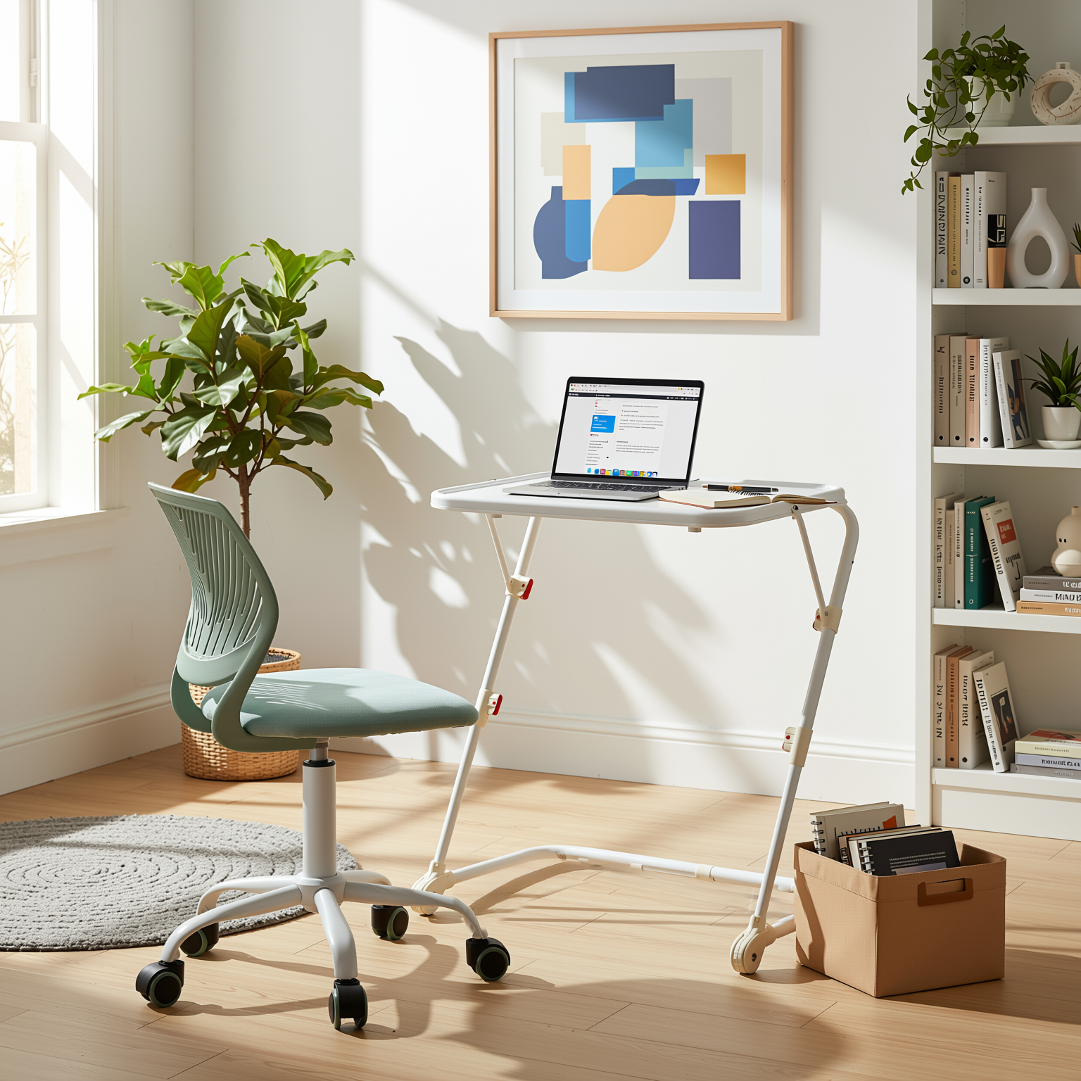 Baseline White Study Table Set with CARNATION Morandi Aqua Green Chair