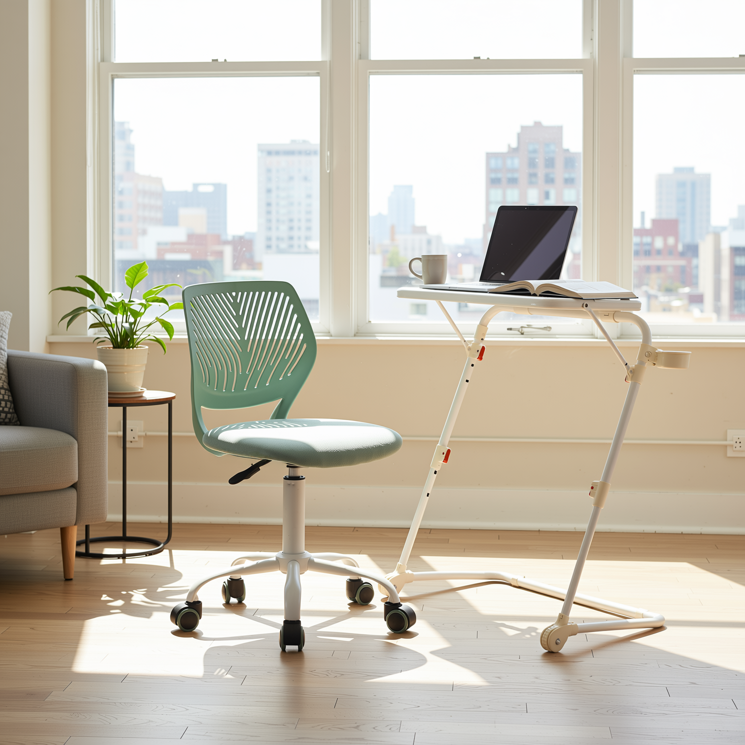 Baseline White Study Table Set with CARNATION Morandi Aqua Green Chair