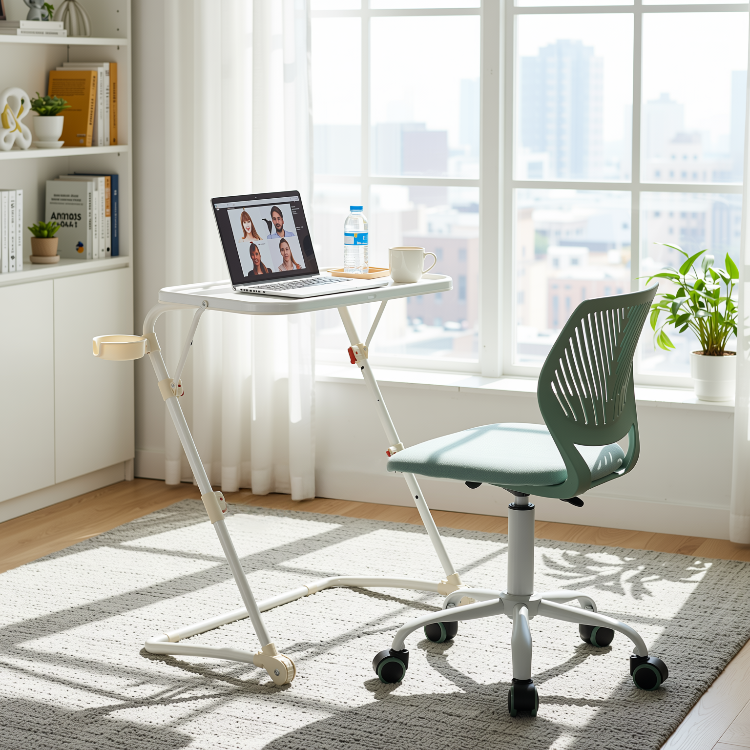 Baseline White Study Table Set with CARNATION Morandi Aqua Green Chair