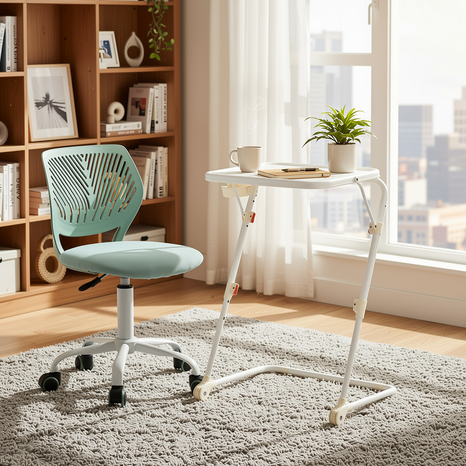 Baseline White Study Table Set with CARNATION Morandi Aqua Green Chair