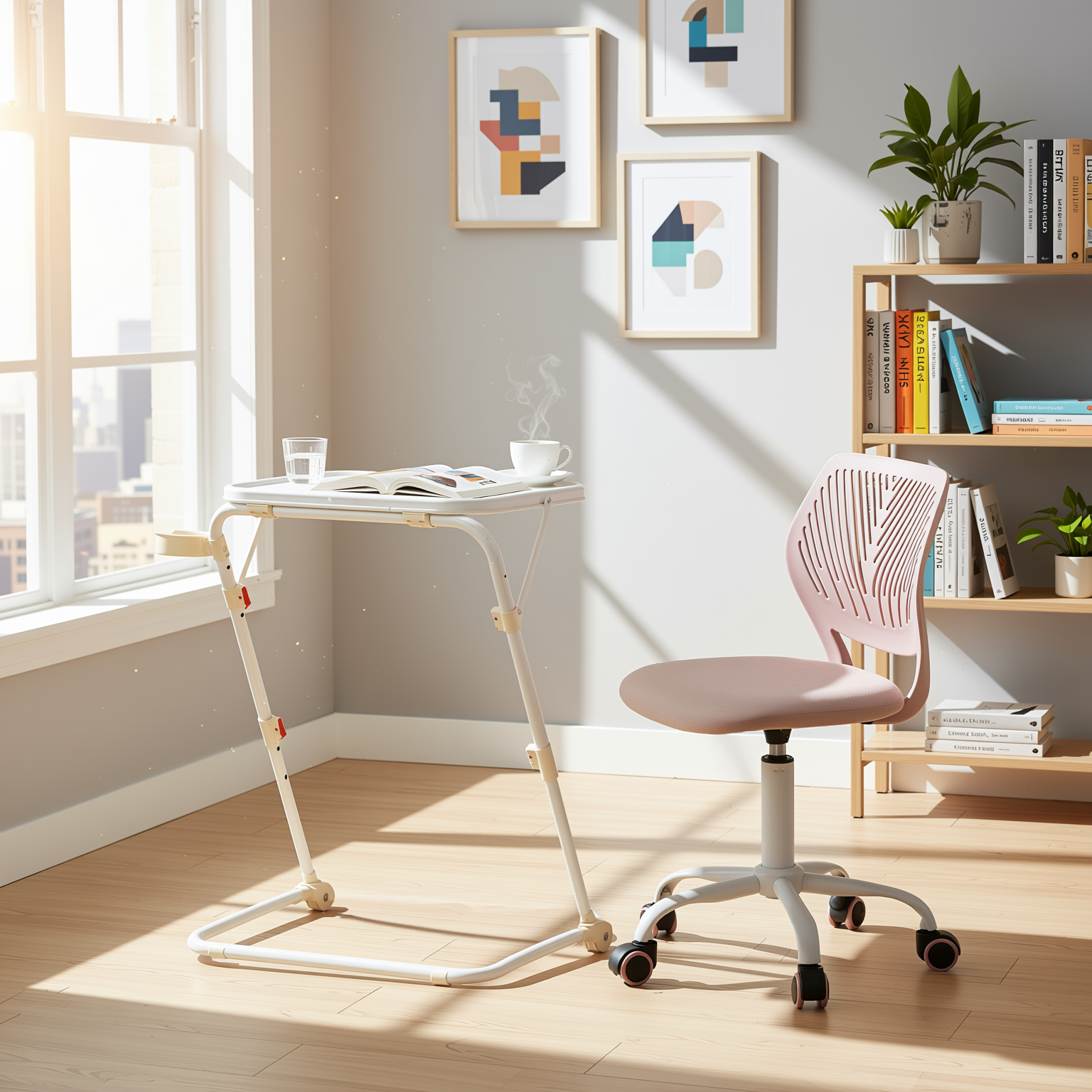 Baseline White Study Table Set with CARNATION Malmonew Pink Office Chair