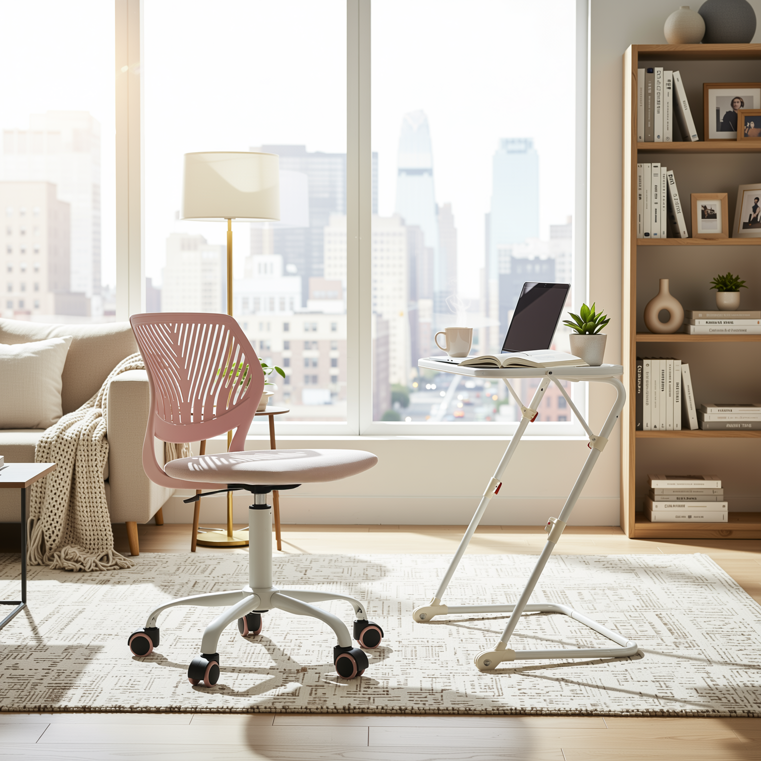 Baseline White Study Table Set with CARNATION Malmonew Pink Office Chair