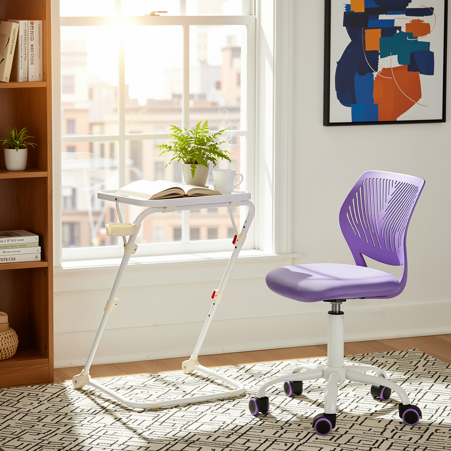 Baseline White Study Table Set with CARNATION Purple Office Chair