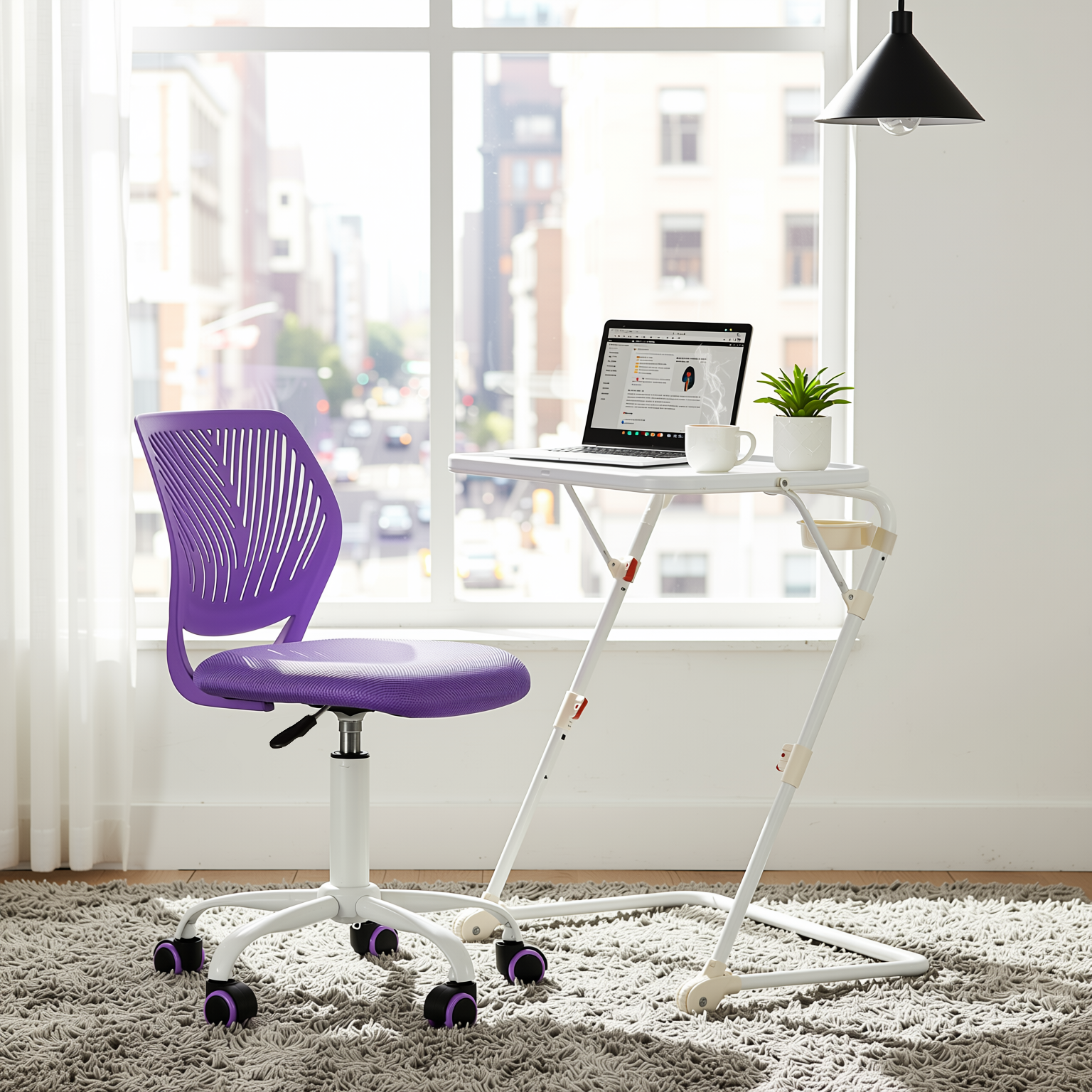 Baseline White Study Table Set with CARNATION Purple Office Chair