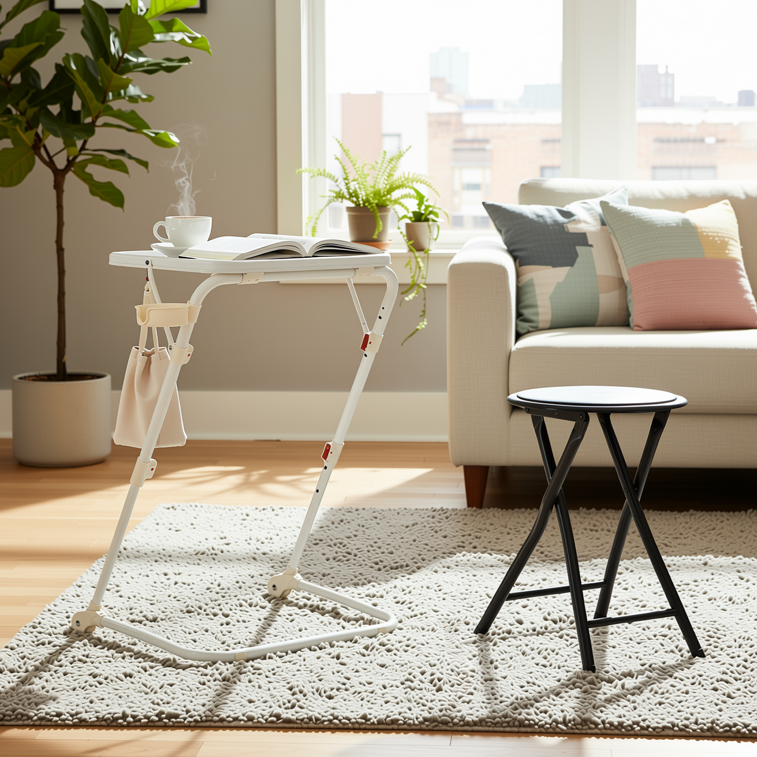 Baseline White Study Table Set with NEWPORT Foldable PVC Stool