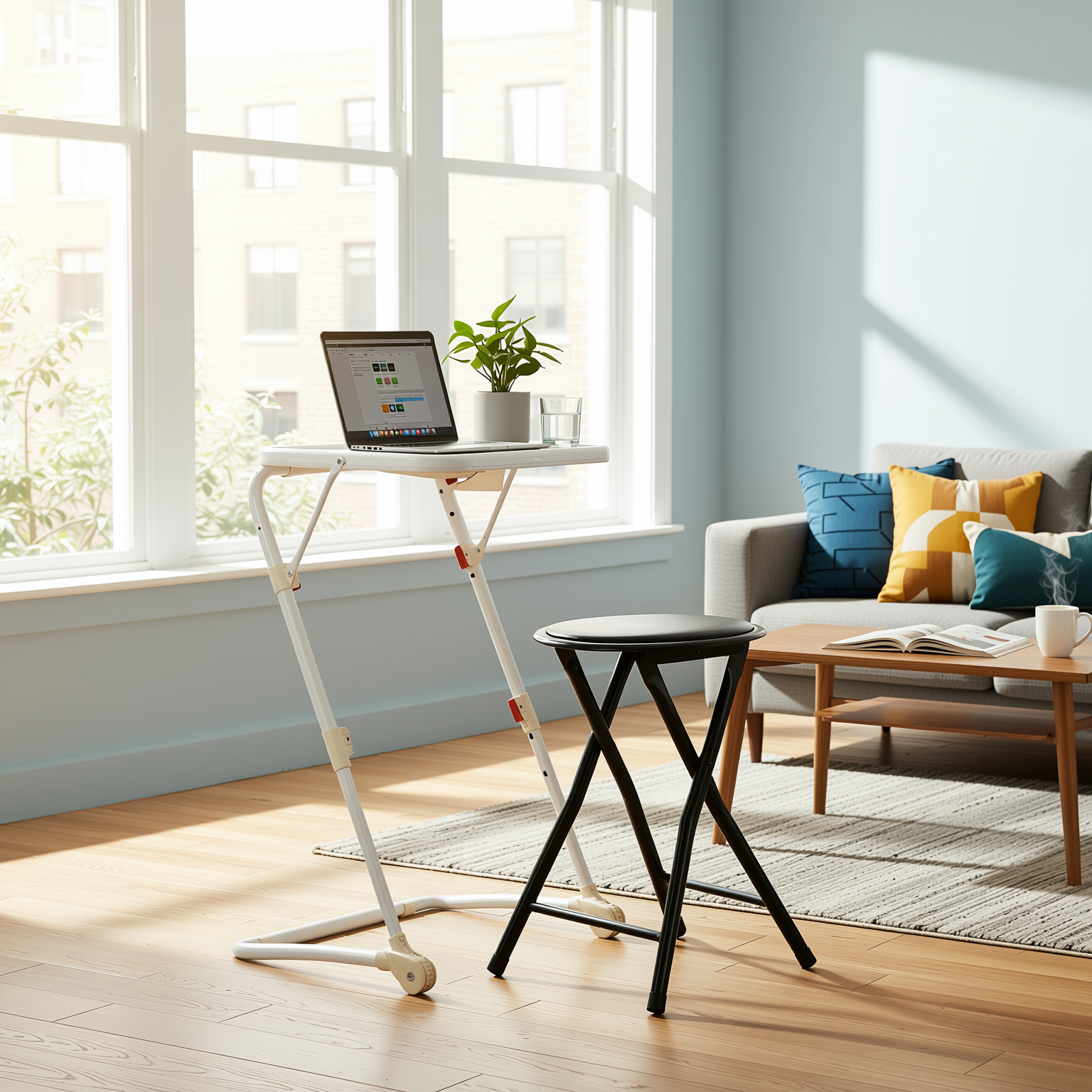 Baseline White Study Table Set with NEWPORT Foldable PVC Stool