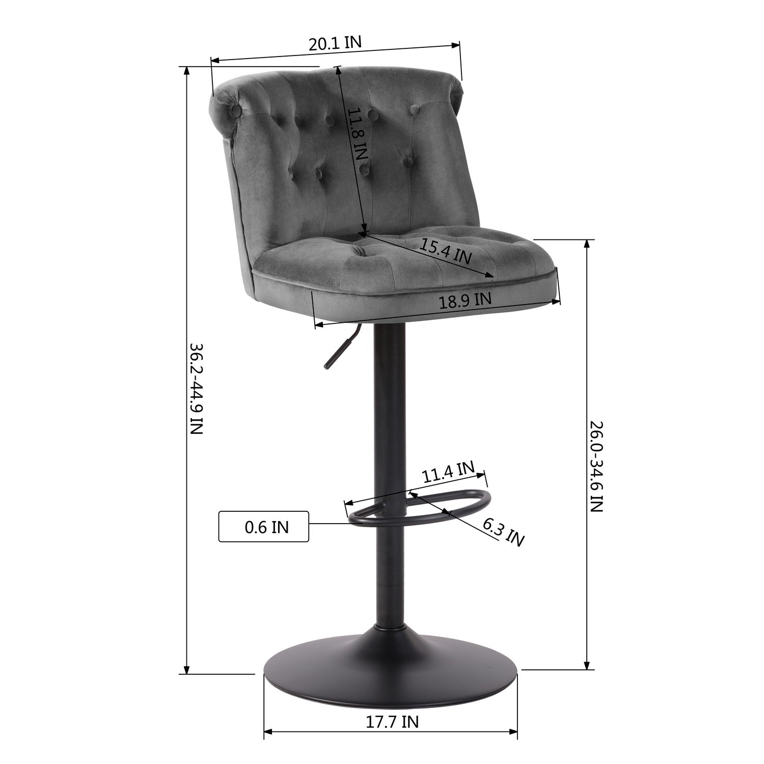 Homy Casa BAZE GERY 2 PCS Bar Stool Modern Adjustable Bar Chair for Home and Workspace Open Box