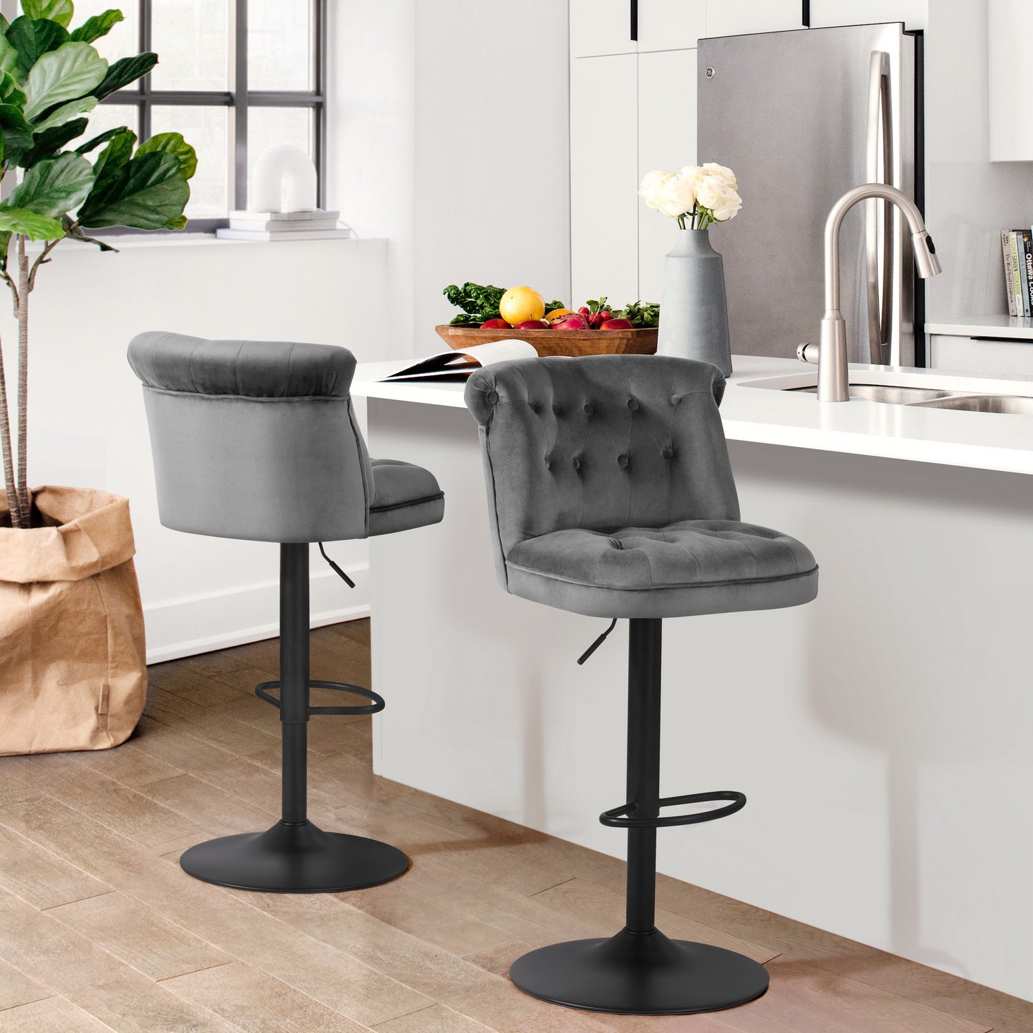 Homy Casa BAZE GERY 2 PCS Bar Stool Modern Adjustable Bar Chair for Home and Workspace Open Box