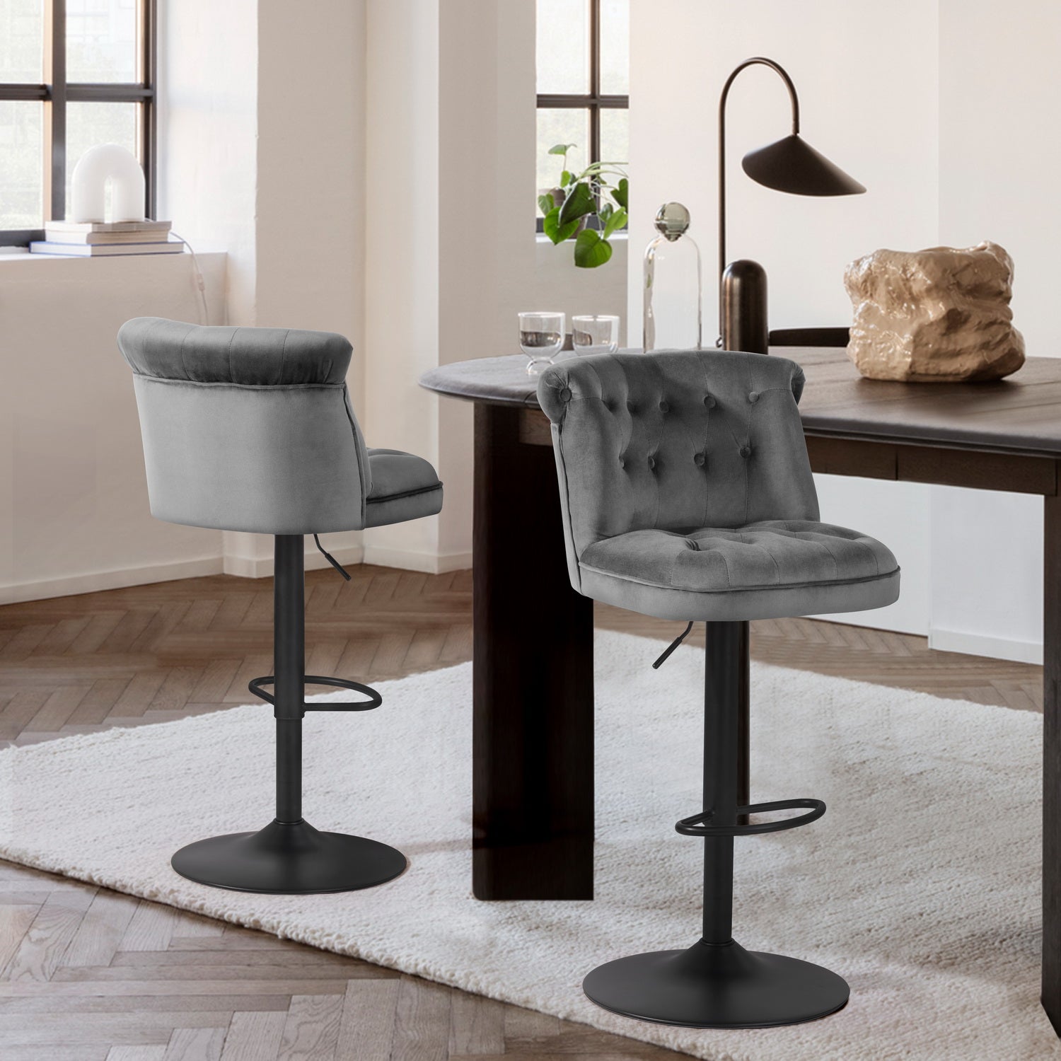 Homy Casa BAZE GERY 2 PCS Bar Stool Modern Adjustable Bar Chair for Home and Workspace Open Box
