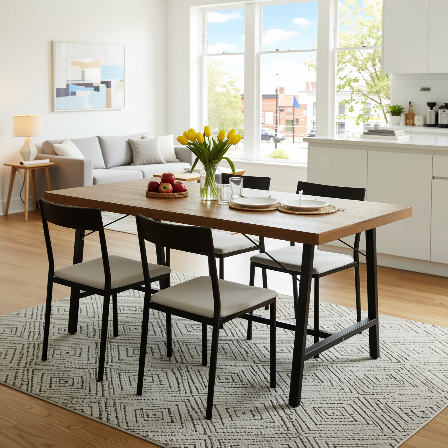 FORS Industrial MDF Dining Table 63" x 35" Modern Crimson