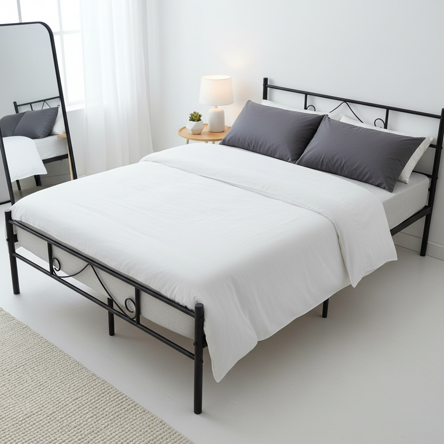 BEARD Full Metal Bed Frame with Headboard and Footboard Steel Slats No Box Spring Black